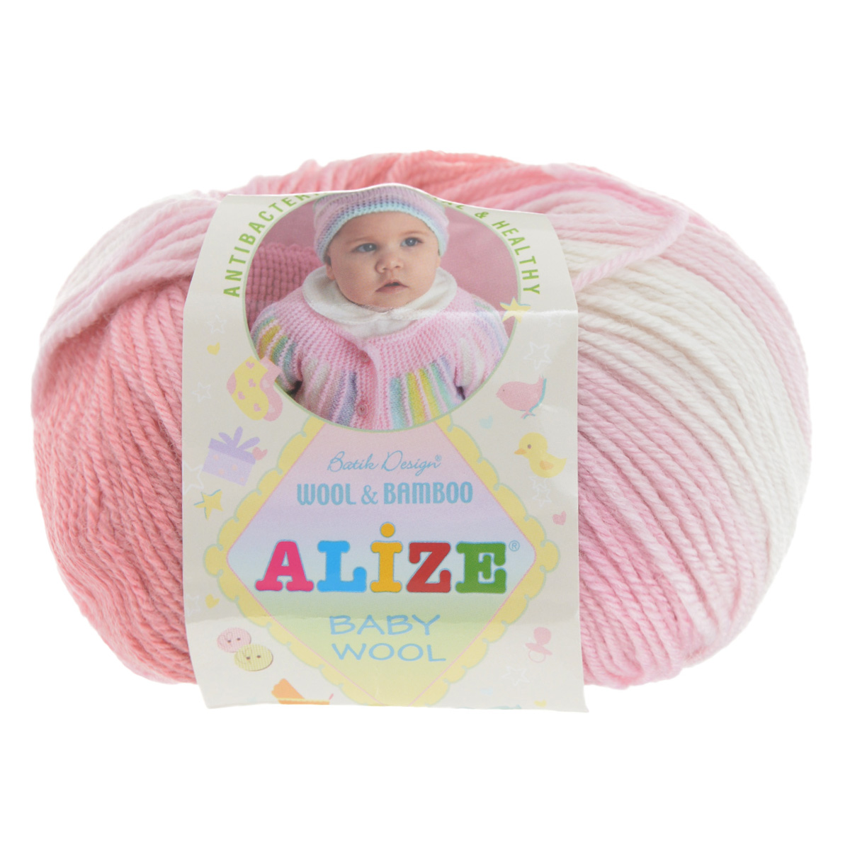 Пряжа для вязания Alize Baby Wool, цвет: розовый, белый (3), 175 м, 50 г, 10 шт372104_3 Пряжа для вязания Alize Baby Wool, цвет: розовый, белый (3), 175 м, 50 г, 10 шт372104_3Детская пряжа для вязания Baby Wool изготовлена из очень мягкой и высококачественной натуральной шерсти и бамбука. Из пряжи Baby Wool получается тонкий, но очень теплый трикотаж для ребенка. Мягкая и красивая нить в процессе вязания превращается в оригинальный узор. Акрил в составе нитей допускает легкую машинную стирку вещей. Цветовая палитра включает в себя цветовые комбинации, которые подходят как для мальчиков, так и для девочек. Комплектация: 10 мотков. Состав: 40% шерсть, 40% акрил, 20% бамбук.