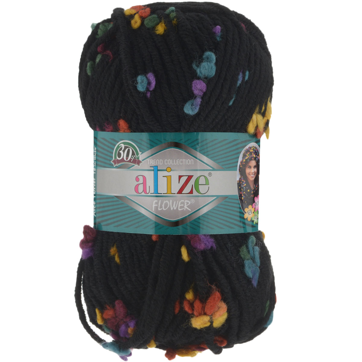 Пряжа для вязания Alize Flower, цвет: черный, фиолетовый, желтый (5084), 80 м, 100 г, 5 шт693451_5084 Пряжа для вязания Alize Flower, цвет: черный, фиолетовый, желтый (5084), 80 м, 100 г, 5 шт693451_5084Пряжа для вязания Alize Flower - это однотонная ровная нить, которая состоит из шерсти и акрила, с пришитыми по всей длине маленькими шерстяными разноцветными цветочками. Скручена нитка слабо, цветочки друг от друга находятся на одинаковом расстоянии и крепятся одной из ниток довольно прочно. Пряжа достаточно комфортная, и приятная, легко распускается и позволяет перевязывать изделия, если вы аккуратно обходились с цветочками. Нитки прочные, сохраняют свою скрученность, не расслаиваются. Эта оригинальная пряжа будет хорошо смотреться на всевозможных детских изделиях - жилетах, платьицах, а также хорошо ею вязать шапки, шарфы, снуды. Предназначена для ручного вязания спицами, теплая и мягкая. Рекомендованные спицы № 7-10, крючок № 6-7. Состав: 70% акрил, 25% шерсть, 5% полиамид.