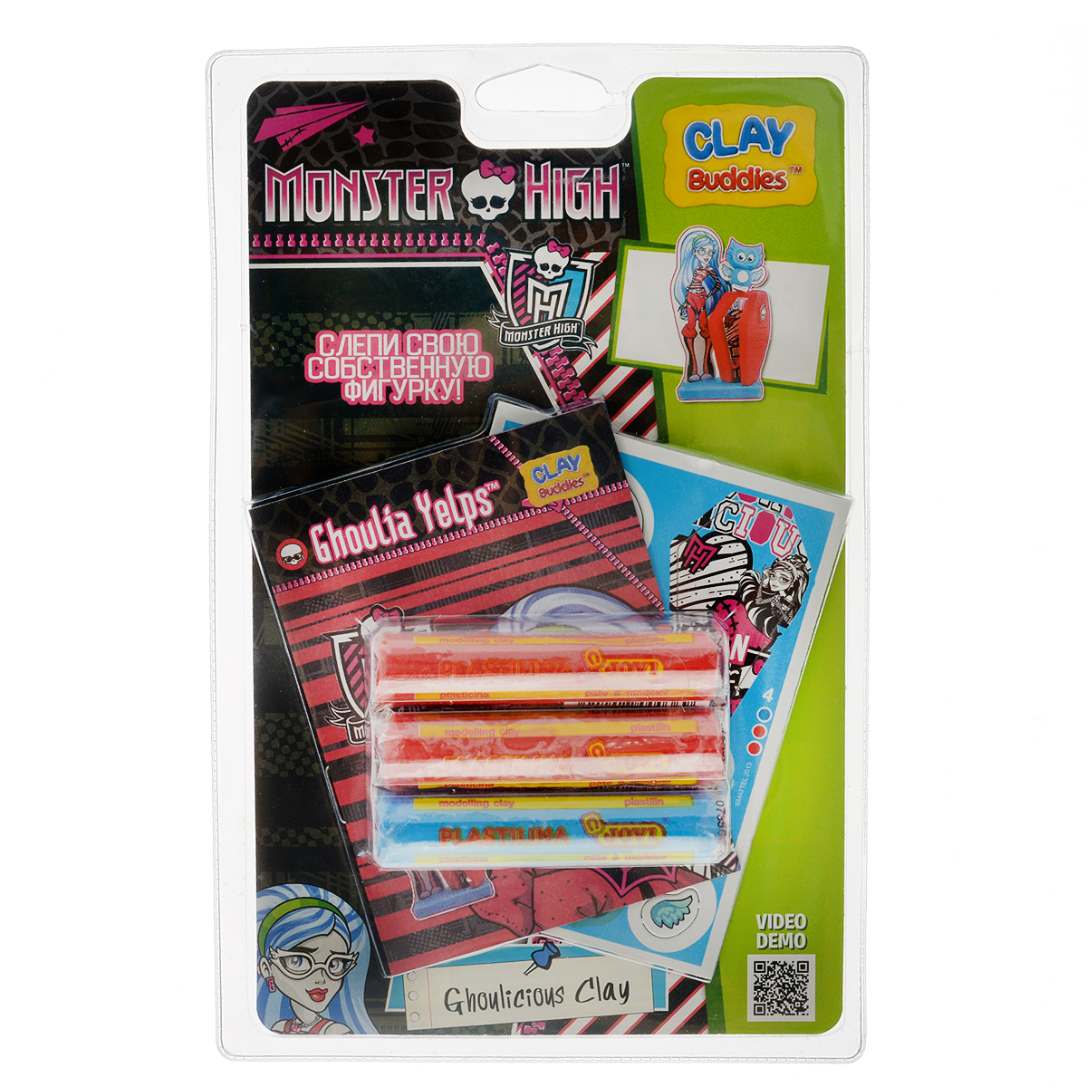 Giromax Набор для лепки Monster High. Ghoulia Yelps307625_Ghoulicious clay Giromax Набор для лепки Monster High. Ghoulia Yelps307625_Ghoulicious clayНабор для лепки Giromax Monster High. Ghoulia Yelps позволит вашему ребенку создать поделку в виде Гулии Йелпс - персонажа популярного мультсериала Школа Монстров (Monster High). Набор включает три бруска пластилина (один голубого цвета, два других - красного), картонный лист с красочными элементами для оформления поделки, липучку для наклеивания элементов, а также брошюру с заданиями и инструкцией на русском языке. Работа с пластилином для лепки подарит вашему ребенку положительные эмоции, а также поможет развить мелкую моторику рук, внимательность и усидчивость.