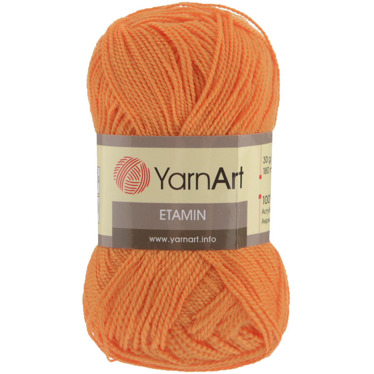 Пряжа для вязания YarnArt Etamin, цвет: оранжевый (446), 180 м, 30 г, 10 шт372099_446 Пряжа для вязания YarnArt Etamin, цвет: оранжевый (446), 180 м, 30 г, 10 шт372099_446Пряжа Etamin YarnArt - это классическая пряжа из тонкого акрила для вязания изящных вещиц. Пряжа довольно прочная, не вытягивается, не скатывается, цветовая палитра представлена широчайшей радугой оттенков. Очень хорошо из Etamin YarnArt вязать декоративные элементы, цветы, игрушки, куколки и одежду для них, чехлы для мобильных телефонов и так далее. Вязать из этой ниточки очень легко: пряжа не скользит, не спутывается и не расслаивается. Рекомендованные спицы и крючок № 2,5. Состав: 100% акрил.