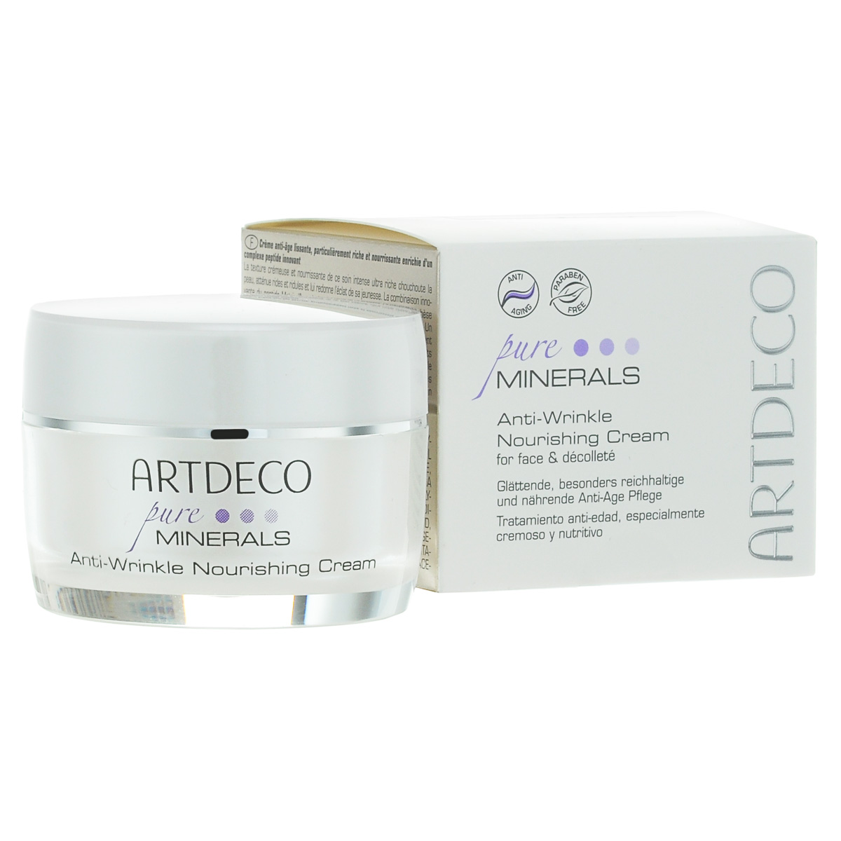 ARTDECO Питательный крем против морщин на лице Pure Minerals Anti-Wrincle Nourishing Cream, 50 мл67501 ARTDECO Питательный крем против морщин на лице Pure Minerals Anti-Wrincle Nourishing Cream, 50 мл67501Этот очень насыщенный крем для интенсивного ухода балует кожу своей питательной, кремовой текстурой, уменьшает морщины и придает коже сияние молодости. Инновационная комбинация пептидов Matrixyl® и драгоценного камня гематита активизирует естественный синтез коллагена и тем самым раскрывает секрет красоты, молодости и упругости кожи. Крем мгновенно придает коже гладкость и эластичность, создает уникальное ощущение нежности и молодости кожи. Инновационный пептидный комплекс Perfection Peptide P3, который содержит лецитин и глицерин, действует как пилинг и активизирует естественное обновление клеток и регенерацию кожи, уменьшает мелкие морщинки и нежелательную пигментацию. В результате кожа приобретает ухоженность, гладкость и сияние. Компонент Cupuacu отлично связывает воду и, следовательно, обладает сильным влагоудерживающим действием. Высококачественное масло ши прекрасно ухаживает за кожей, придавая ей мягкость, и защищает ее от высыхания. Сквален является естественным компонентом...