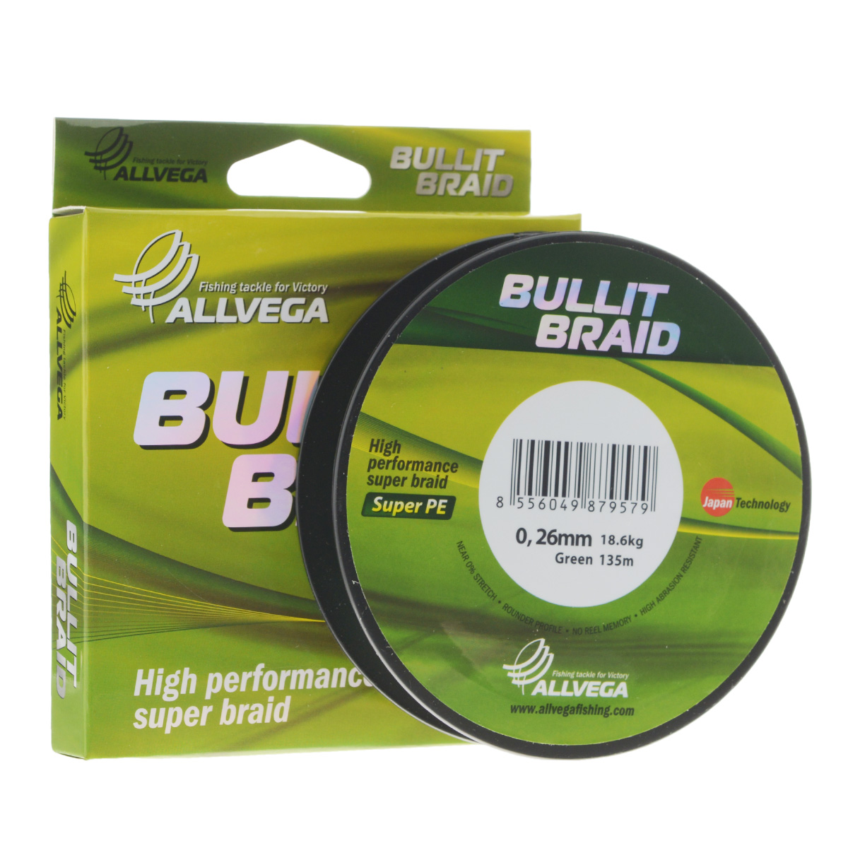 Леска плетеная Allvega Bullit Braid, цвет: темно-зеленый, 135 м, 0,26 мм, 18,6 кг21446 Леска плетеная Allvega Bullit Braid, цвет: темно-зеленый, 135 м, 0,26 мм, 18,6 кг21446Леска Allvega Bullit Braid разработана с учетом новейших японских технологий в сфере строения волокон. Благодаря микроволокнам полиэтилена (Super PE) леска имеет очень плотное плетение, не впитывает воду, имеет гладкую круглую поверхность и одинаковое сечение по всей длине. Особенности: - повышенная износостойкость; - высокая чувствительность - коэффициент растяжения близок к нулю; - отсутствует память; - идеально гладкая поверхность позволяет увеличить дальность забросов; - высокая прочность шнура на узлах.
