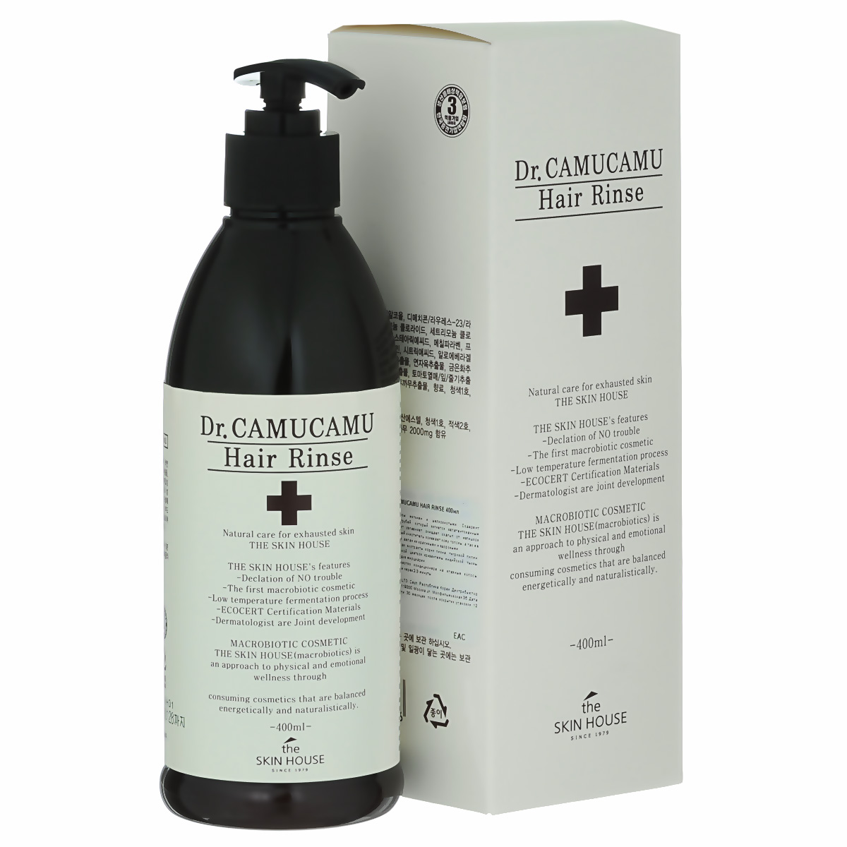 The Skin House Лечебный бальзам для волос DR. Camucamu hair rinse, 400 млУТ000001221 The Skin House Лечебный бальзам для волос DR. Camucamu hair rinse, 400 млУТ000001221Кондиционер для волос делает волосы мягкими и шелковистыми. Содержит ферментированный экстракт рисовых отрубей, который является запатентованным компонентом TheSkinHouse. Этот экстракт увлажняет, очищает скальп от излишков себума и контролирует перхоть. Натуральный очиститель освежает кожу головы, а так же питает волосы от корней до самых кончиков, делая их красивыми и здоровыми. Содержит комплекс ингредиентов: экстракт корня пиона, тигровой лилии, цветков лотоса, цветков жимолости японской, цветков хризантемы индийской, тыквы, листьев алоэ барбаденсис, ягод асаи и плодов мирциарии.