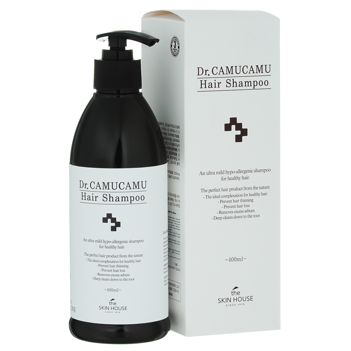 The Skin House Лечебный шампунь DR. Camucamu hair shampoo, 400 млУТ000001223 The Skin House Лечебный шампунь DR. Camucamu hair shampoo, 400 млУТ000001223Шампунь для волос эффективно борется с перхотью и оздоравливает скальп. Укрепляет и смягчает волосы, а так же успокаивает кожу головы. Содержит ферментированный экстракт рисовых отрубей, который является запатентованным компонентом TheSkinHouse. Этот экстракт увлажняет, очищает скальп от излишков себума и контролирует перхоть. Натуральный очиститель освежает кожу головы, а так же питает волосы от корней до самых кончиков, делая их красивыми и здоровыми. Содержит комплекс таких ингредиентов, как экстракты корня пиона, тигровой лилии, цветков лотоса, цветков жимолости японской, цветков хризантемы индийской, тыквы, листьев алоэ барбаденсис, ягод асаи и плодов мирциарии.
