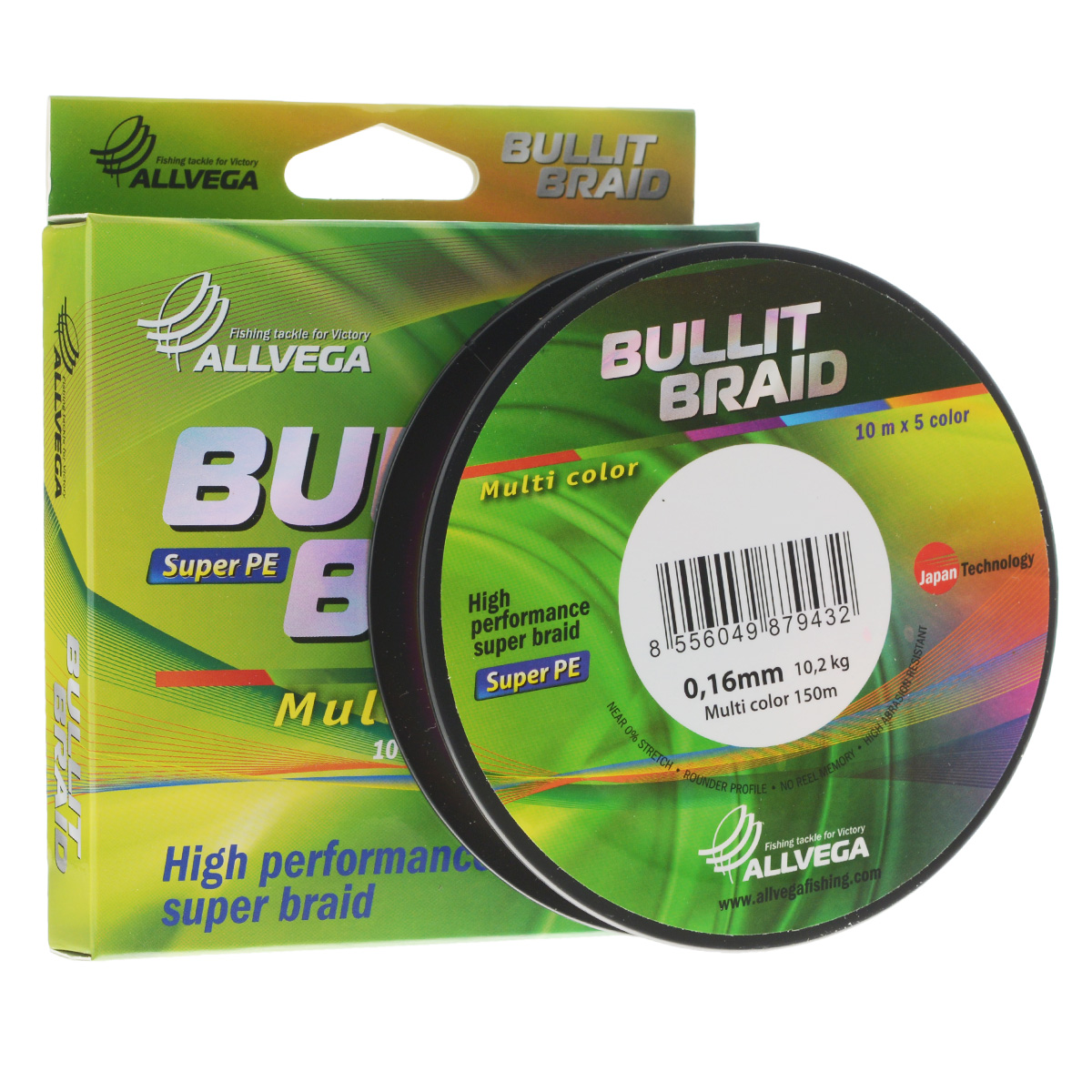 Леска плетеная Allvega Bullit Braid, цвет: мультиколор, 150 м, 0,16 мм, 10,2 кг25838 Леска плетеная Allvega Bullit Braid, цвет: мультиколор, 150 м, 0,16 мм, 10,2 кг25838Леска Allvega Bullit Braid с гладкой поверхностью и одинаковым сечением по всей длине обладает высокой износостойкостью. Благодаря микроволокнам полиэтилена (Super PE) леска имеет очень плотное плетение и не впитывает воду. Леску Allvega Bullit Braid можно применять в любых типах водоемов. Особенности: повышенная износостойкость; высокая чувствительность - коэффициент растяжения близок к нулю; отсутствует память; идеально гладкая поверхность позволяет увеличить дальность забросов; высокая прочность шнура на узлах.