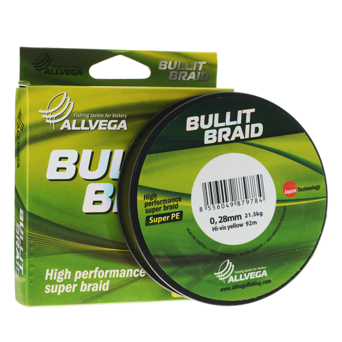 Леска плетеная Allvega Bullit Braid, цвет: ярко-желтый, 92 м, 0,28 мм, 21,3 кг21437 Леска плетеная Allvega Bullit Braid, цвет: ярко-желтый, 92 м, 0,28 мм, 21,3 кг21437Леска Allvega Bullit Braid с гладкой поверхностью и одинаковым сечением по всей длине обладает высокой износостойкостью. Благодаря микроволокнам полиэтилена (Super PE) леска имеет очень плотное плетение и не впитывает воду. Леску Allvega Bullit Braid можно применять в любых типах водоемов. Особенности: повышенная износостойкость; высокая чувствительность - коэффициент растяжения близок к нулю; отсутствует память; идеально гладкая поверхность позволяет увеличить дальность забросов; высокая прочность шнура на узлах.