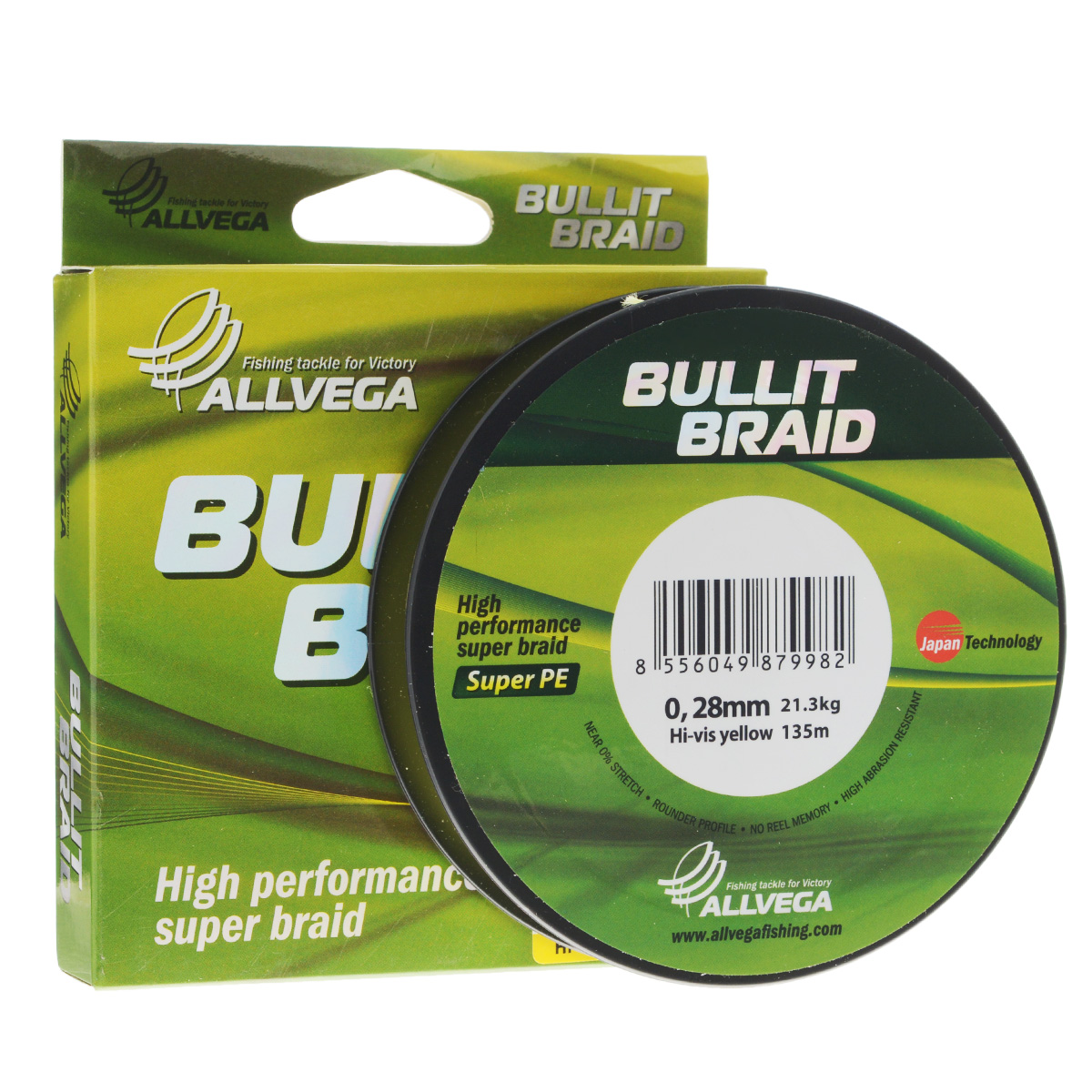 Леска плетеная Allvega Bullit Braid, цвет: ярко-желтый, 135 м, 0,28 мм, 21,3 кг21457 Леска плетеная Allvega Bullit Braid, цвет: ярко-желтый, 135 м, 0,28 мм, 21,3 кг21457Леска Allvega Bullit Braid с гладкой поверхностью и одинаковым сечением по всей длине обладает высокой износостойкостью. Благодаря микроволокнам полиэтилена (Super PE) леска имеет очень плотное плетение и не впитывает воду. Леску Allvega Bullit Braid можно применять в любых типах водоемов. Особенности: повышенная износостойкость; высокая чувствительность - коэффициент растяжения близок к нулю; отсутствует память; идеально гладкая поверхность позволяет увеличить дальность забросов; высокая прочность шнура на узлах.