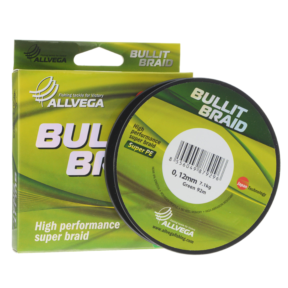 Леска плетеная Allvega Bullit Braid, цвет: темно-зеленый, 92 м, 0,12 мм, 7,1 кг21420 Леска плетеная Allvega Bullit Braid, цвет: темно-зеленый, 92 м, 0,12 мм, 7,1 кг21420Леска Allvega Bullit Braid с гладкой поверхностью и одинаковым сечением по всей длине обладает высокой износостойкостью. Благодаря микроволокнам полиэтилена (Super PE) леска имеет очень плотное плетение и не впитывает воду. Леску Allvega Bullit Braid можно применять в любых типах водоемов. Особенности: повышенная износостойкость; высокая чувствительность - коэффициент растяжения близок к нулю; отсутствует память; идеально гладкая поверхность позволяет увеличить дальность забросов; высокая прочность шнура на узлах.