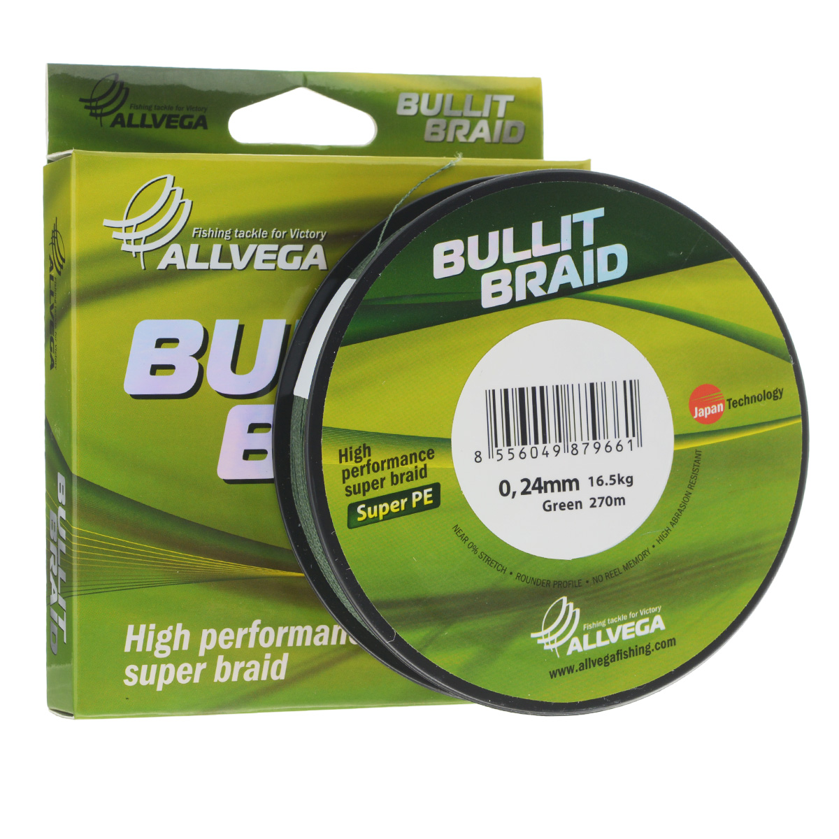 Леска плетеная Allvega Bullit Braid, цвет: темно-зеленый, 270 м, 0,24 мм, 16,5 кг25831 Леска плетеная Allvega Bullit Braid, цвет: темно-зеленый, 270 м, 0,24 мм, 16,5 кг25831Леска Allvega Bullit Braid с гладкой поверхностью и одинаковым сечением по всей длине обладает высокой износостойкостью. Благодаря микроволокнам полиэтилена (Super PE) леска имеет очень плотное плетение и не впитывает воду. Леску Allvega Bullit Braid можно применять в любых типах водоемов. Особенности: повышенная износостойкость; высокая чувствительность - коэффициент растяжения близок к нулю; отсутствует память; идеально гладкая поверхность позволяет увеличить дальность забросов; высокая прочность шнура на узлах.