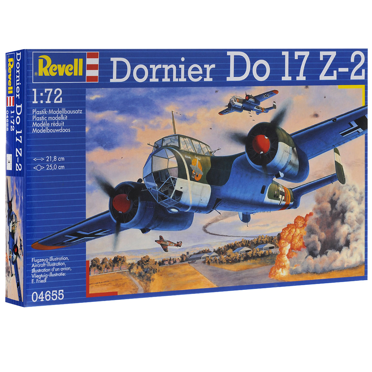 Сборная модель Revell Самолет-бомбардировщик Dornier Do 17 Z-204655Rновинка Сборная модель Revell Самолет-бомбардировщик Dornier Do 17 Z-204655RновинкаСборная модель Revell Самолет-бомбардировщик Dornier Do 17 Z-2 поможет вам и вашему ребенку придумать увлекательное занятие на долгое время. Набор включает в себя 59 пластиковых элементов, из которых можно собрать достоверную уменьшенную копию одноименного самолета. Также в набор входит схематичная инструкция по сборке и лист с наклейками. Немецкий двухмоторный немецкий бомбардировщик Dornier Do 17 Z-2 периода Второй мировой серийно выпускался с 1937 по 1940 годы. Изначально разрабатывался как гражданский самолет. Использовался пилотами Люфтваффе как основной бомбардировщик. Процесс сборки развивает интеллектуальные и инструментальные способности, воображение и конструктивное мышление, а также прививает практические навыки работы со схемами и чертежами. Уровень сложности: 3. УВАЖАЕМЫЕ КЛИЕНТЫ! Обращаем ваше внимание на тот факт, что для сборки этой модели клей и краски в комплект не входят. Клей и краски нужно покупать...