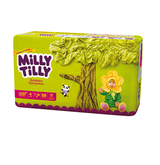 Milly Tilly Подгузники дневные Maxi, 7-18 кг, 58 шт0135 Milly Tilly Подгузники дневные Maxi, 7-18 кг, 58 шт0135Нежный материал дневного подгузника Milly Tilly в виде сот прилегает к коже и дарит малышу невероятный комфорт. Данная структура верхнего слоя в виде сот позволяет свободно циркулировать воздуху внутри подгузника. Эластичные поясочки надежно фиксируют его, при этом не стесняют движений малыша. Нежные оборочки сделаны из трех мягких резиночек, которые не натирают ножки. Застежки Magic Fix - настолько крепкие, что их можно пристёгивать и отстёгивать много раз для лучшей фиксации. Система Liquid Security позволяет равномерно распределять влагу, без комочков. Кожа малыша надолго остаётся сухой и нежной. Цифры на пояске помогут симметрично застегнуть подгузник. На каждом подгузнике смешной герой развеселит малыша и поднимет настроение маме. Проверено дерматологами.