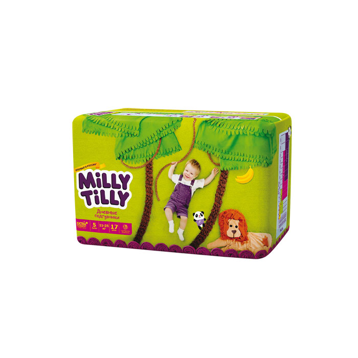 Milly Tilly Подгузники дневные Junior, 11-25 кг, 17 шт0142 Milly Tilly Подгузники дневные Junior, 11-25 кг, 17 шт0142Нежный материал дневного подгузника Milly Tilly в виде сот прилегает к коже и дарит малышу невероятный комфорт. Данная структура верхнего слоя в виде сот позволяет свободно циркулировать воздуху внутри подгузника. Эластичные поясочки надежно фиксируют его, при этом не стесняют движений малыша. Нежные оборочки сделаны из трех мягких резиночек, которые не натирают ножки. Застежки Magic Fix - настолько крепкие, что их можно пристёгивать и отстёгивать много раз для лучшей фиксации. Система Liquid Security позволяет равномерно распределять влагу, без комочков. Кожа малыша надолго остаётся сухой и нежной. Цифры на пояске помогут симметрично застегнуть подгузник. На каждом подгузнике смешной герой развеселит малыша и поднимет настроение маме. Проверено дерматологами.