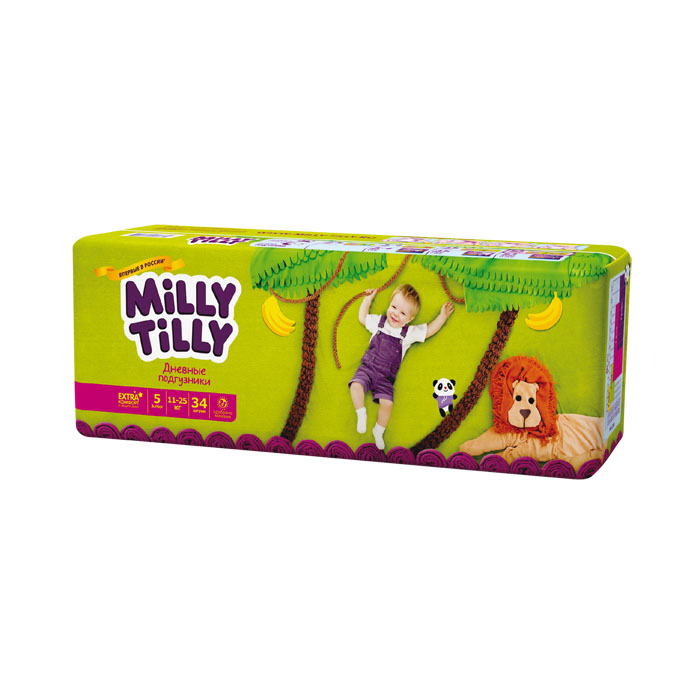 Milly Tilly Подгузники дневные Junior, 11-25 кг, 34 шт0159 Milly Tilly Подгузники дневные Junior, 11-25 кг, 34 шт0159Нежный материал дневного подгузника Milly Tilly в виде сот прилегает к коже и дарит малышу невероятный комфорт. Данная структура верхнего слоя в виде сот позволяет свободно циркулировать воздуху внутри подгузника. Эластичные поясочки надежно фиксируют его, при этом не стесняют движений малыша. Нежные оборочки сделаны из трех мягких резиночек, которые не натирают ножки. Застежки Magic Fix - настолько крепкие, что их можно пристёгивать и отстёгивать много раз для лучшей фиксации. Система Liquid Security позволяет равномерно распределять влагу, без комочков. Кожа малыша надолго остаётся сухой и нежной. Цифры на пояске помогут симметрично застегнуть подгузник. На каждом подгузнике смешной герой развеселит малыша и поднимет настроение маме. Проверено дерматологами.