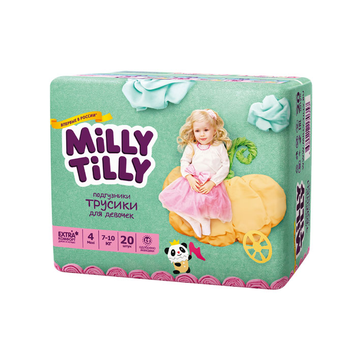 Подгузники-трусики для девочек Milly Tilly 4, 7-10 кг, 20 шт0357 Подгузники-трусики для девочек Milly Tilly 4, 7-10 кг, 20 шт0357Отличие трусиков-подгузников для мальчиков и девочек: исходя из анатомических особенностей усилены разные зоны впитываемости, использован разный эмоциональный дизайн. Мягкий дышащий материал позволяет свободно циркулировать воздуху внутри подгузника. Комфорт в движении - супермягкий широкий поясок из многочисленных эластичных резиночек надежно фиксирует трусики и при этом не стесняют движений малыша. Комфортная защита - нежные оборочки настолько мягкие, что не натирают ножки даже у крепышей. Сухость без протеканий - высокие барьерчики надежно защищают от протекания, когда малыш спит или бодрствует. Усиленная защиат - супервпитывающий внутренний слой быстро превращает жидкость в гель без образования комочков. Кожа малыша надолго остается сухой и нежной. Комфорт в удовольствие - на каждом подгузнике-трусиках смешной герой развеселит малыша и поднимет настроение маме. Легко снимать - трусики удобно одевать через ножки и легко снимать, раскрепив...