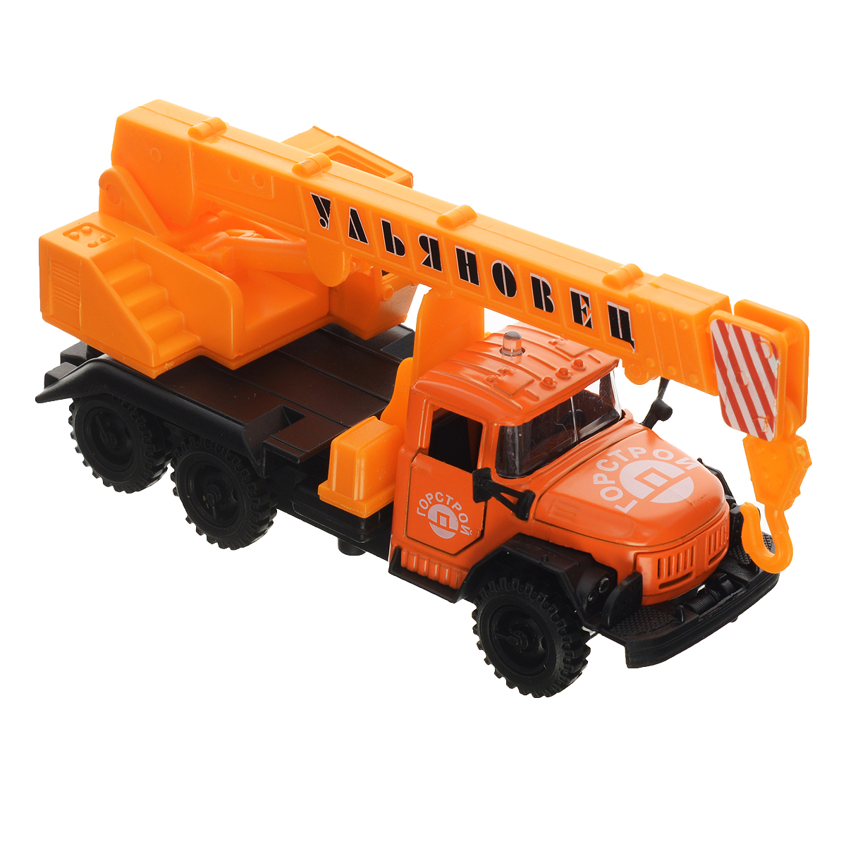 ТехноПарк Автокран ЗИЛ 131CT10-001-PC-1 ТехноПарк Автокран ЗИЛ 131CT10-001-PC-1Машинка ТехноПарк Кран ЗИЛ 131, выполненная из пластика и металла, станет любимой игрушкой вашего малыша. Игрушка представляет собой кран, оснащенный поворачивающейся на 360° кабиной и выдвигающейся стрелой с крюком. Двери машинки и капот открываются. При нажатии на мигалку включается ее подсветка и подсветка кабины и фар и воспроизводятся звуки зажигания и работающего мотора. Игрушка оснащена инерционным ходом. Кран необходимо отвести назад, затем отпустить - и он быстро поедет вперед. Прорезиненные колеса обеспечивают надежное сцепление с любой поверхностью пола. Ваш ребенок будет часами играть с этой машинкой, придумывая различные истории. Порадуйте его таким замечательным подарком! Машинка работает от батареек (товар комплектуется демонстрационными).