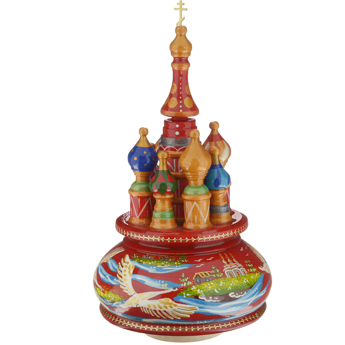 Фигурка декоративная Sima-land Храм, музыкальная, высота 21 см. 10799271079927 Фигурка декоративная Sima-land Храм, музыкальная, высота 21 см. 10799271079927Декоративная фигурка Sima-land Храм, выполненная из дерева в виде храма, покрыта лаком и оформлена красочными рисунками. Основание фигурки крутится и предназначено для завода музыкального механизма. Поверните основание фигурки, и она начнет медленно вращаться, и заиграет приятная мелодия. Декоративная музыкальна фигурка Sima-land Храм не оставит равнодушным ни одного любителя изысканных вещей и станет прекрасным подарком. Размер фигурки: 11 см х 11 см х 21 см.