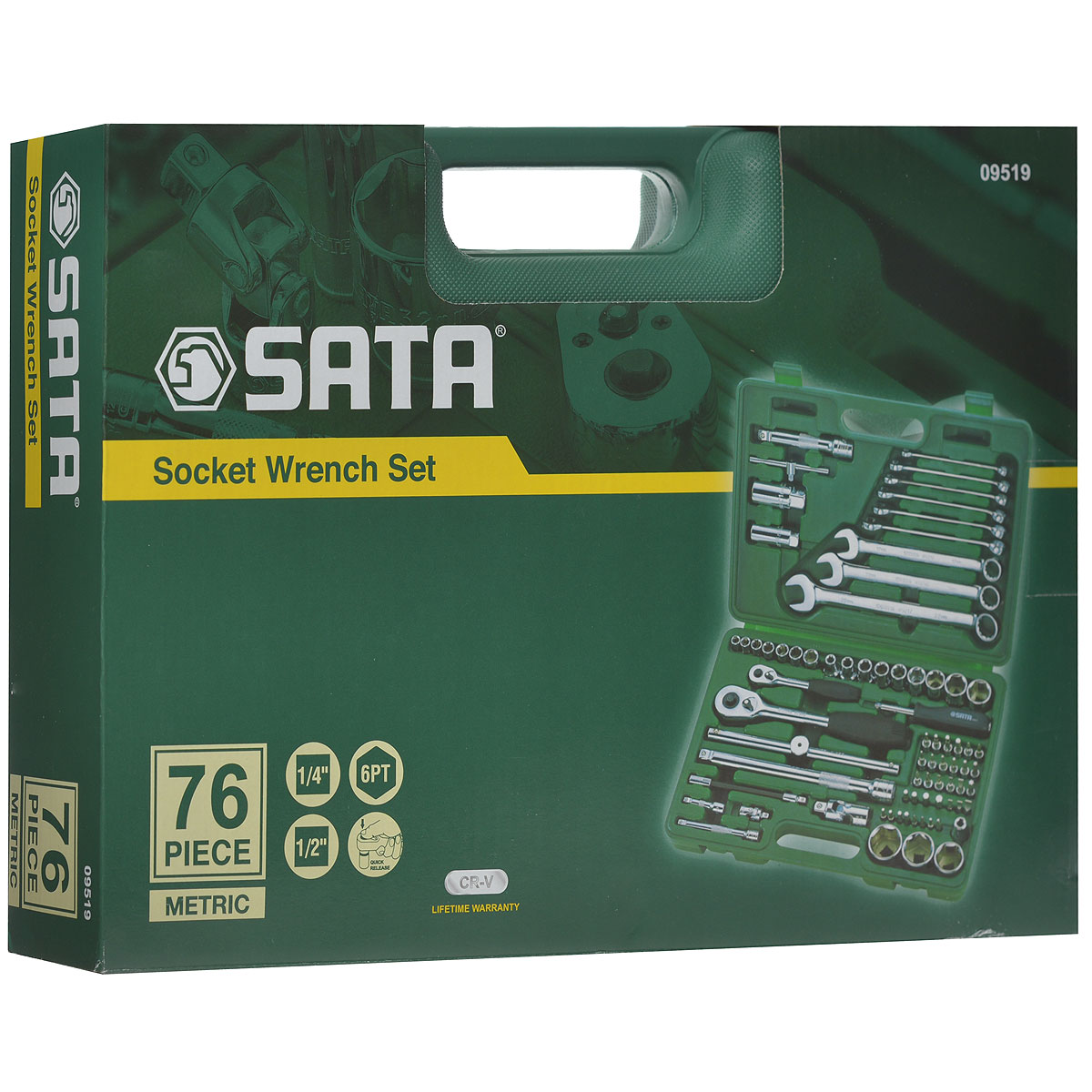 Набор инструментов SATA 76пр. 0951909519 Набор инструментов SATA 76пр. 0951909519Набор инструментов Sata - это необходимый предмет в каждом доме. Он включает в себя 76 предметов, которые умещаются в небольшом пластиковом кейсе. Такой набор будет идеальным подарком мужчине. Состав набора: Биты шлицевые: 8 мм, 10 мм, 12 мм. Биты POZI: PZ1, PZ4. Биты Phillips: РН3, РН4. Биты TORX: Т40, T45, T50, T55. Биты HEX: 9 мм, 10 мм, 12 мм, 14 мм. Ключ свечной 1/2: 16 мм. Ключ свечной 1/2: 21мм. Биты шлицевые с хвостовиком под ключ 1/4: 4 мм, 5,5 мм, 6,5 мм. Биты POZI с хвостовиком под ключ 1/4: PZ1, PZ2. Биты Phillips с хвостовиком под ключ 1/4: PH1, PH2. Биты TORX с хвостовиком под ключ 1/4: Т8, T10, T15, T20, T25, T30, T40. Биты HEX с хвостовиком под ключ 1/4: 3 мм, 4 мм, 5 мм, 6 мм. Привод 1/2. Рукоятка реверсивная 1/2. Удлинитель 1/2: 125мм. Удлинитель 1/2: 250 мм. Вороток 1/2: 250 мм. Шарнир карданный 1/2. Адаптер для битов 1/2. ...