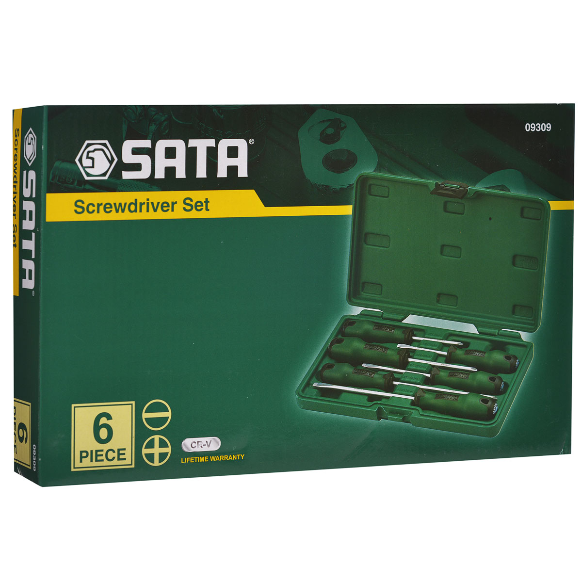 Набор отверток SATA 6пр. 0930909309 Набор отверток SATA 6пр. 0930909309Набор отверток Sata предназначен для монтажа/демонтажа резьбовых соединений. Инструменты выполнены из высококачественной хромованадиевой стали и оснащены удобными обрезиненными рукоятками с отверстиями для подвешивания. В комплекте пластиковый кейс для переноски и хранения. Состав набора: Отвертки Phillips: PH1 х 75 мм, PH2 х 100 мм, PH2 x 150 мм. Отвертки шлицевые: 5 мм х 75 мм, 5 мм х 100 мм, 6 мм х 150 мм. Общая длина отверток: 2 х 18 см, 22 см, 20,5 см, 27 см.