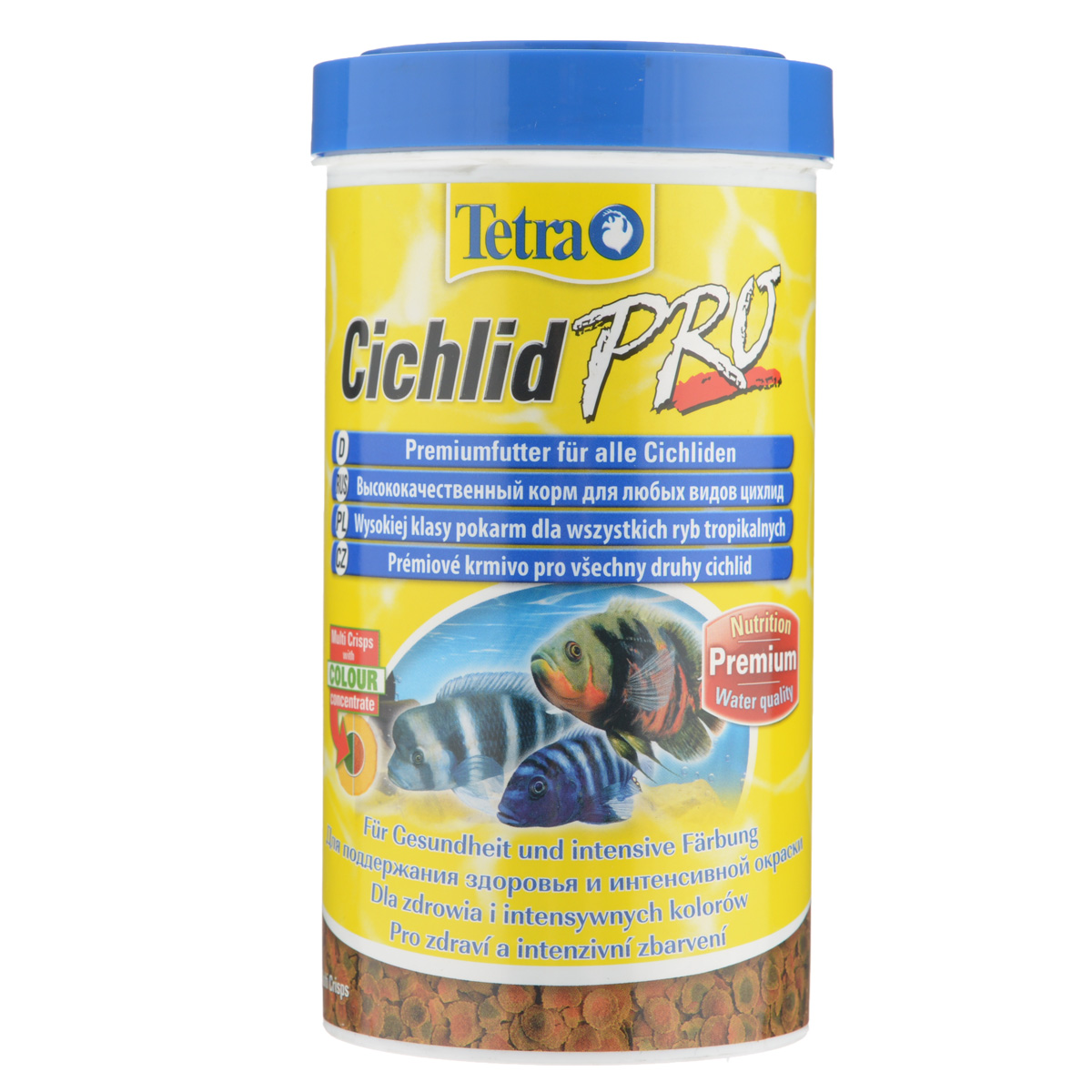 Корм сухой Tetra Cichlid Pro для любых видов цихлид, в виде мульти-чипсов, 500 мл198432 Корм сухой Tetra Cichlid Pro для любых видов цихлид, в виде мульти-чипсов, 500 мл198432Полноценный растительный корм Tetra Cichlid Pro для всех видов цихлид разработан для поддержания здоровья и интенсивной окраски. Особенности Tetra Goldfish Pro: низкотемпературный производственный процесс обеспечивает высокие питательные свойства, высокое содержание природных усилителей цвета и специальных ингредиентов гарантирует полноцветную, красивую и богатую окраску, инновационная форма чипсов для минимального загрязнения воды отходами, запатентованная формула BioActive поддерживает здоровую иммунную систему. Рекомендации по кормлению: кормить несколько раз в день маленькими порциями. Характеристики: Состав: рыба и побочные рыбные продукты, зерновые культуры, экстракты растительного белка, дрожжи, моллюски и раки, масла и жиры, водоросли. Пищевая ценность: сырой белок - 47%, сырые масла и жиры - 11%, сырая клетчатка - 2%, влага - 8%. Добавки: витамины, провитамины и химические...
