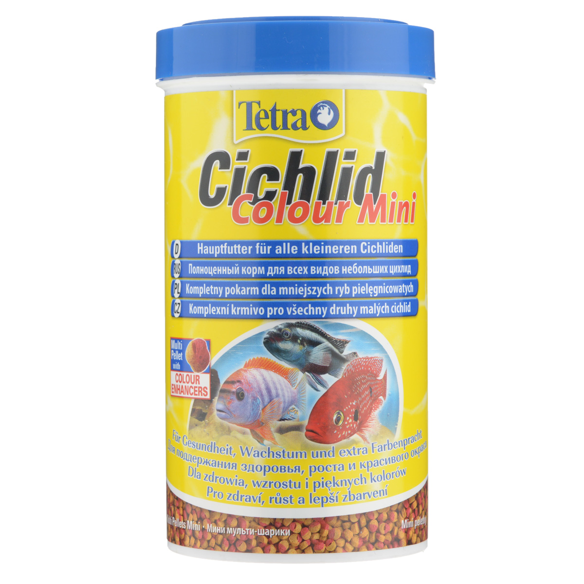 Корм сухой Tetra Cichlid. Colour Mini для всех видов небольших цихлид, шарики, 500 мл (170 г)197367 Корм сухой Tetra Cichlid. Colour Mini для всех видов небольших цихлид, шарики, 500 мл (170 г)197367Полноценный растительный корм Tetra Cichlid. Colour Mini для всех видов небольших цихлид разработан для поддержания здоровья, роста и красивого окраса. Особенности Tetra Cichlid. Colour Mini - богатое содержание высококачественного белка и других питательных веществ удовлетворяет потребности в питании; - новая форма корма в виде шариков с полезным концентратом содержит природные усилители цвета для яркой окраски всех видов красных, оранжевых и желтых циклид; - особенно подходит для всеядных и травоядных цихлид; - маленький размер корма подходит для небольших цихлид; - запатентованная формула BioActive - для поддержания здоровья и продолжительной жизни. Рекомендации по кормлению: кормить несколько раз в день маленькими порциями. Состав: зерновые культуры, экстракты растительного белка, рыба и побочные рыбные продукты, дрожжи, моллюски и раки, масла и жиры, минеральные вещества, водоросли. Аналитические компоненты: сырой...
