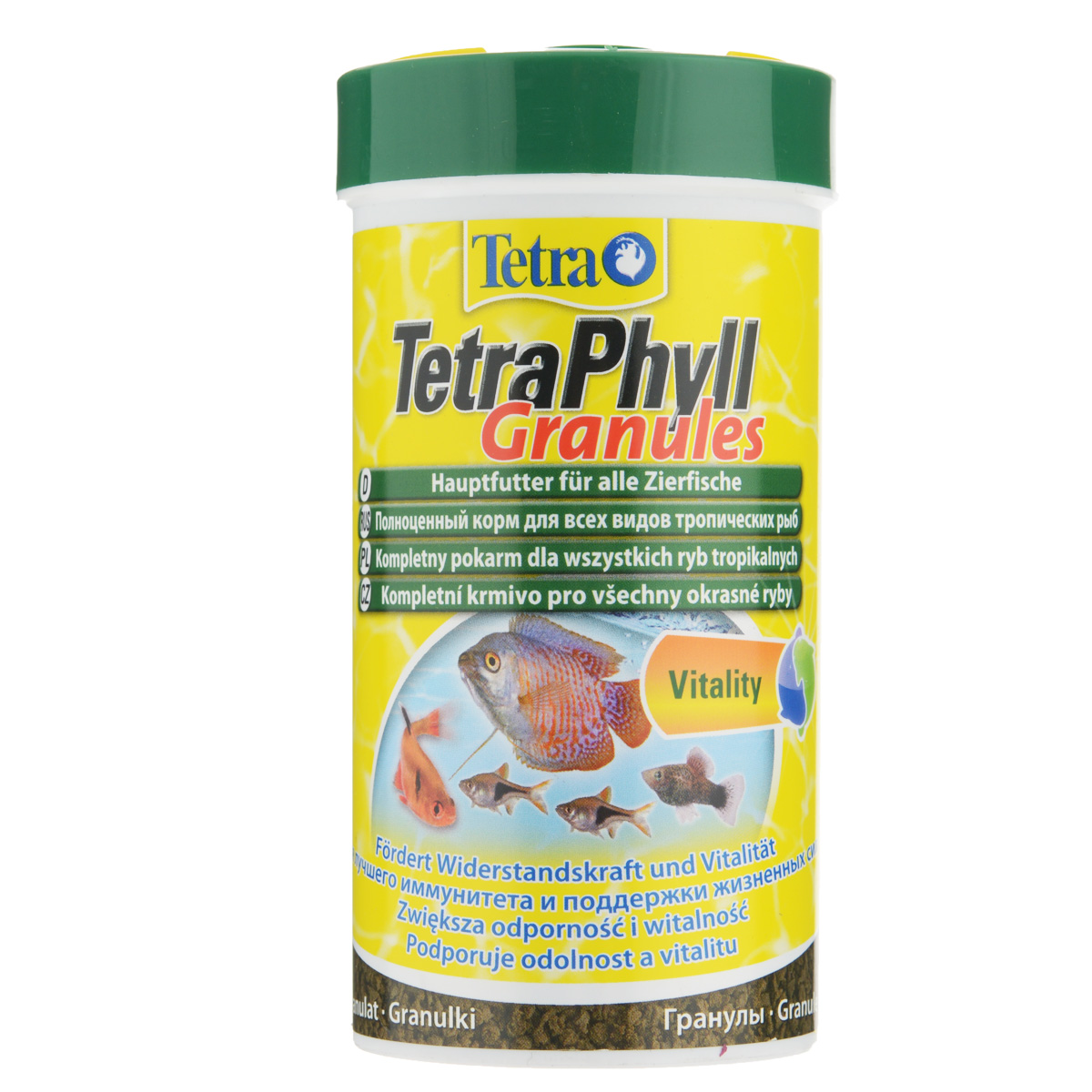 Корм сухой TetraPhyll Granules для всех видов аквариумных тропических рыб, в виде гранул, 250 мл139893 Корм сухой TetraPhyll Granules для всех видов аквариумных тропических рыб, в виде гранул, 250 мл139893Корм TetraPhyll Granules - это биологически сбалансированное питание для здоровых и ярких рыб. Превосходная смесь со специальным комплексом растительных ингредиентов обеспечивает полноценное питание рыб и подходит для ежедневного кормления. Особенности TetraPhyll Granules: высокое содержание растительных компонентов способствует улучшению здоровья и поддержанию жизненных сил любых видов тропических рыб, жизненно-необходимые волокна стимулируют пищеварение, что особенно необходимо травоядным рыбам. Рекомендации по кормлению: кормите несколько раз в день маленькими порциями. Характеристики: Состав: рыба и побочные рыбные продукты, экстракты растительного белка, зерновые культуры, растительные продукты, дрожжи, моллюски и раки, масла и жиры, водоросли, минеральные вещества. Пищевая ценность: сырой белок - 39%, сырые масла и жиры - 9%, сырая клетчатка - 7%, влага - 8%. Добавки: витамины, провитамины и...