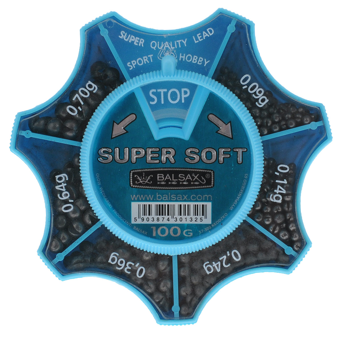 Набор грузов Balsax Super Soft, 100 г13-7-319 Набор грузов Balsax Super Soft, 100 г13-7-319Грузы Balsax Super Soft, изготовленные из свинца, прочно держатся на леске. Грузило - одно из рыболовных приспособлений, которое гарантирует правильный заброс удочки и надежное закрепление крючка в пасти рыбы. Они легко закрепляются даже на самой тонкой снасти, при этом их можно перемещать вверх и вниз, не опасаясь, что они повредит леску. В набор входит шесть видов грузов весом: 0,09 г, 0,14 г, 0,24 г, 0,36 г, 0,64 г, 0,7 г. Набор грузов Balsax Super Soft станет незаменимым атрибутом рыбалки. Вес грузов: 0,09-0,7 г. Общий вес: 100 г. Материал: свинец.