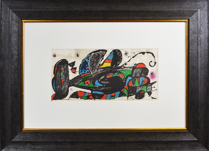 Литография из серии Скульптор (Escultor). Жоан Миро (Joan Miro). Испания, 1974 год306-14183/EifelTower Литография из серии Скульптор (Escultor). Жоан Миро (Joan Miro). Испания, 1974 год306-14183/EifelTowerПревосходная идея для подарка! Автор: Жоан Миро (Joan Miro; 1893 - 1983). Название: Скульптор (Escultor) . Год создания: 1974. Описание: цветная оригинальная литография, отпечатанная на бумаге Guarro. Печатная подпись (с доски) художника в правом нижнем углу - Miro. Литография описана в каталоге Juan Miro Lithographe. Pattrick Cramer. Maeght Edieur. Parisпод № 934. Ограниченный тираж 1500 экземпляров. Литография в раме и паспарту. Размер рамы 76,5 х 56,5 см. Размер окна 39 х 19 см. В превосходной сохранности!