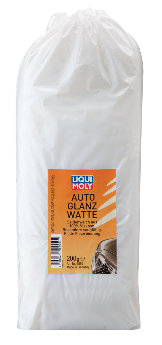 Вата для полировки Liqui Moly, 200 г1550 Вата для полировки Liqui Moly, 200 г1550Вата для полировки Liqui Moly - это специальная вискозная вата для полировки кузова автомобиля. Позволяет достичь высокого глянцевого эффекта, без дополнительных усилий. Не оставляет белесых следов и волокон на лакокрасочном покрытии кузова. Очень хорошо впитывает влагу. Высокая прочность волокон. Для удобства использования уложена в упаковке гармошкой. Вес: 200 г.