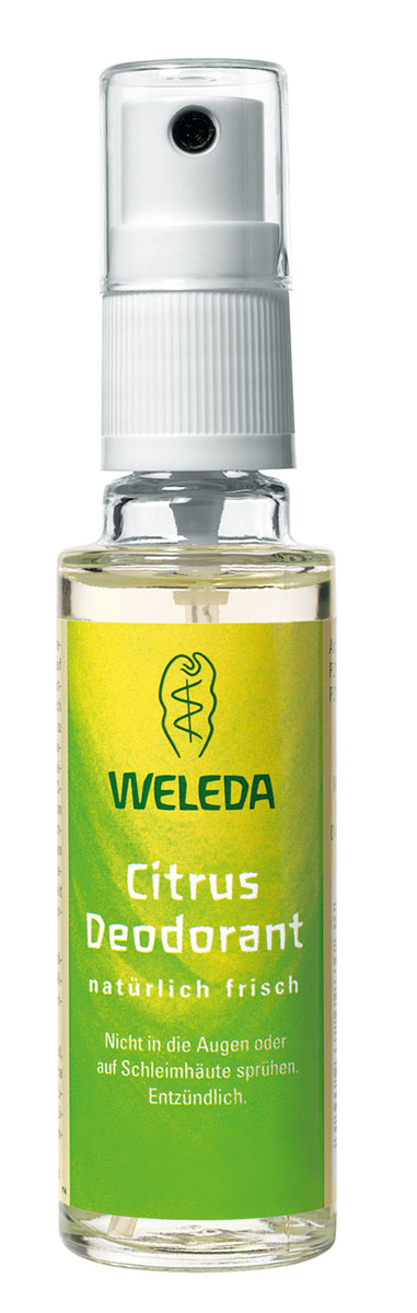 Weleda Дезодорант цитрусовый 30 мл9706 Weleda Дезодорант цитрусовый 30 мл9706Цитрусовый дезодорант Weleda подарит вам бодрящее ощущение фруктового лимонного бриза. Натуральные цитрусовые эфирные масла оказывают мягкое дезодорирующее действие и создают приятное ощущение свежести и хорошего самочувствия. 100% натуральный дезодорант естественным способом предотвращает появление неприятного запаха, не закупоривая поры и не нарушая естественных функций кожи. ? Действует исключительно благодаря природным компонентам ? Эффективность и переносимость кожей подтверждены дерматологическими тестами ? Не содержит синтетических ароматизаторов, красителей и консервантов. ? Не содержит алюминия и фталатов. ? Во время производства не проводились опыты на животных ? Не содержит ароматов животного происхождения Способ применения: распылять дезодорант на растоянии 10-15 см на сухую и чистую кожу под мышками. При необходимости в течение дня можно повторить применение. Избегать попадания в глаза и на слизистые оболочки. Воспламеняющийся