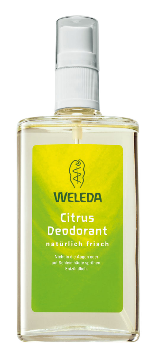 Weleda Дезодорант цитрусовый 100мл9707 Weleda Дезодорант цитрусовый 100мл9707Цитрусовый дезодорант Weleda подарит вам бодрящее ощущение фруктового лимонного бриза. Натуральные цитрусовые эфирные масла оказывают мягкое дезодорирующее действие и создают приятное ощущение свежести и хорошего самочувствия. 100% натуральный дезодорант естественным способом предотвращает появление неприятного запаха, не закупоривая поры и не нарушая естественных функций кожи. ? Действует исключительно благодаря природным компонентам ? Эффективность и переносимость кожей подтверждены дерматологическими тестами ? Не содержит синтетических ароматизаторов, красителей и консервантов. ? Не содержит алюминия и фталатов. ? Во время производства не проводились опыты на животных ? Не содержит ароматов животного происхождения Способ применения: распылять дезодорант на растоянии 10-15 см на сухую и чистую кожу под мышками. При необходимости в течение дня можно повторить применение. Избегать попадания в глаза и на слизистые оболочки. Воспламеняющийся