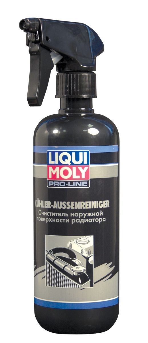 Очиститель наружной поверхности радиатора Liqui Moly Kuhler Aussenreiniger, 500 мл3959 Очиститель наружной поверхности радиатора Liqui Moly Kuhler Aussenreiniger, 500 мл3959Очиститель Liqui Moly Kuhler Aussenreiniger быстро и бережно освобождает радиаторы систем охлаждения и кондиционирования любых автомобилей от дорожных загрязнений: засохшей грязи, антигололедных реагентов, жира, масла, тополиного пуха, насекомых и пыли тормозных колодок. Очищенная система охлаждения улучшает теплообмен и защищает двигатель от перегрева, что предотвращает дорогостоящий ремонт. Очиститель прост в применении, применяется без демонтажа радиаторов. Для этого необходимо встряхнуть флакон, обильно распылить на загрязненные детали. Выждать 2-3 минуты и смыть струей воды. Состав: вода, 2-битокси-этанол, пропиленгликоль. Директива (ЕС) №648/2004: от 5% до 15% фосфаты, менее 5% амфотерные ПАВ, неионные ПАВ, ароматизаторы. Товар сертифицирован.