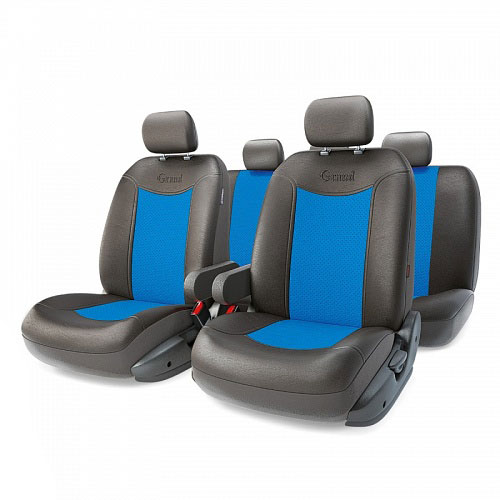 Авточехлы Autoprofi Grand Full, цвет: черный, синий, 13 предметов. Размер MGND-1305GF BK/BL Авточехлы Autoprofi Grand Full, цвет: черный, синий, 13 предметов. Размер MGND-1305GF BK/BLАвтомобильные чехлы Autoprofi Grand Full изготавливаются из высококачественной экокожи с перфорированными цветными вставками. Мягкие и дышащие, чехлы являются отличным дополнением салона любого автомобиля. Изделия выполнены в классическом дизайне и придают автомобильному интерьеру современные и солидные черты. Полиуретановое покрытие искусственной кожи чехлов устойчиво к солнечным лучам, механическому воздействию и растяжению, благодаря чему чехлы отличаются продолжительным сроком эксплуатации. Чехлы из экокожи выглядят стильно в салоне любого автомобиля. На вид чехлы неотличимы от кожаных. Они хорошо скрывают уже имеющиеся дефекты кресла. Универсальная конструкция подходит для большинства автомобильных сидений. Подходят для автомобилей с боковыми подушками безопасности (распускаемый шов). Комплектация: 5 подголовников, 2 подлокотника, 2 спинки переднего ряда, 2 сиденья переднего ряда, 1 спинка заднего ряда, 1 сиденье заднего ряда. ...
