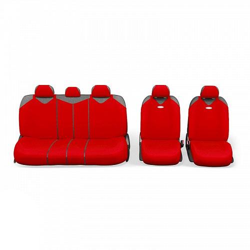 Чехлы-майки Autoprofi R1 - Sport Plus Zippers, цвет: красный, 9 предметовR-902PZ RD Чехлы-майки Autoprofi R1 - Sport Plus Zippers, цвет: красный, 9 предметовR-902PZ RDЧехлы-майки Autoprofi R1 - Sport Plus Zippers выполнены в спортивном стиле, который придает салону яркие и динамичные черты. Широкая гамма расцветок чехлов позволяет подобрать их к любому автомобильному интерьеру. Эластичный полиэстер изделий плотно облегает поверхность кресел, не выцветает на солнце и не электризуется. В креслах заднего ряда расположено 6 молний. Модель авточехлов-маек оснащена полностью закрытой нижней частью сидений, которая делает чехлы более практичными и износостойкими. Форма чехлов в виде маек позволяет легко и быстро надевать их на кресла любого типа, не прибегая к демонтажу подголовников и подлокотников. Комплектация: 2 чехла кресел переднего ряда, 1 спинка заднего ряда, 1 сиденье заднего ряда, 5 подголовников. Толщина поролона: 2 мм.