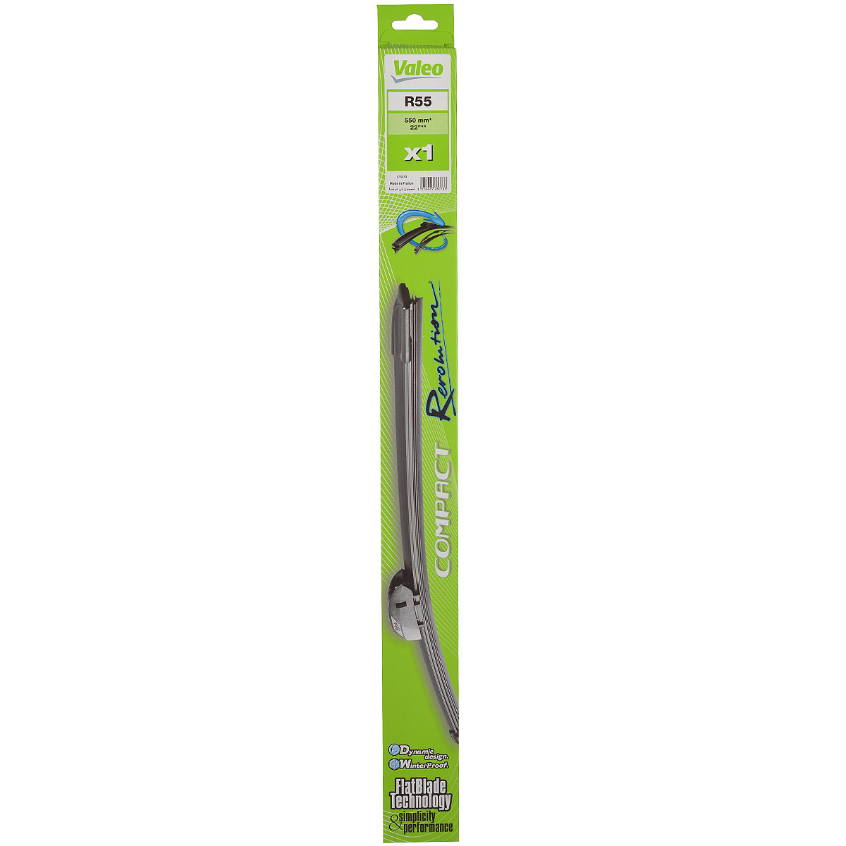 Щетка стеклоочистителя Valeo Compact Revolution, бескаркасная, 55 см, 1 шт576078 Щетка стеклоочистителя Valeo Compact Revolution, бескаркасная, 55 см, 1 шт576078Щетка стеклоочистителя Valeo Compact Revolution с небольшим симметричным спойлером предназначена для механической очистки стекол автомобилей от воды, снега, дорожной грязи и других загрязнений. Имеет особое незамерзающее покрытие. Тип крепления - крючок.