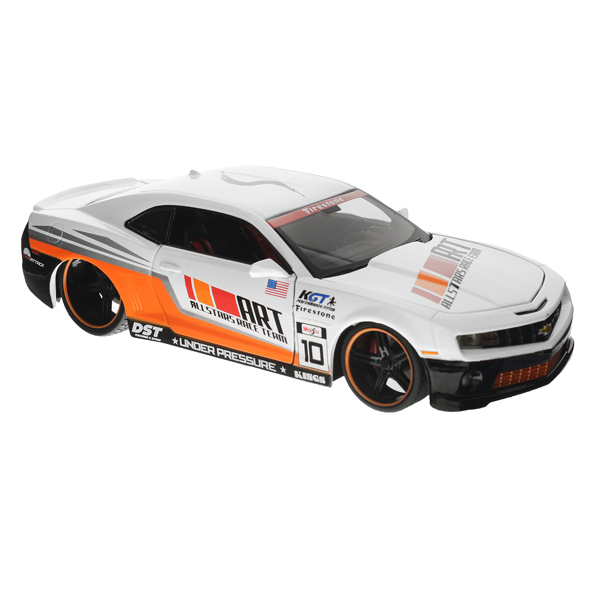 Maisto Модель автомобиля Chevrolet Camaro SS RS 201031359_белый Maisto Модель автомобиля Chevrolet Camaro SS RS 201031359_белыйКоллекционная модель Maisto Chevrolet Camaro SS RS 2010 - миниатюрная копия настоящего автомобиля. Стильная модель автомобиля привлечет к себе внимание не только детей, но и взрослых. Модель имеет литой металлический корпус с высокой детализацией двигателя, интерьера салона, дисков, протекторов, выхлопной системы, оснащена колесами из мягкой резины. У машинки открываются дверцы, капот и багажное отделение. Игрушка в точности повторяет модель оригинальной техники, подробная детализация в полной мере позволит вам оценить высокую точность копии этой машины! Такая модель станет отличным подарком не только любителю автомобилей, но и человеку, ценящему оригинальность и изысканность, а качество исполнения представит такой подарок в самом лучшем свете.