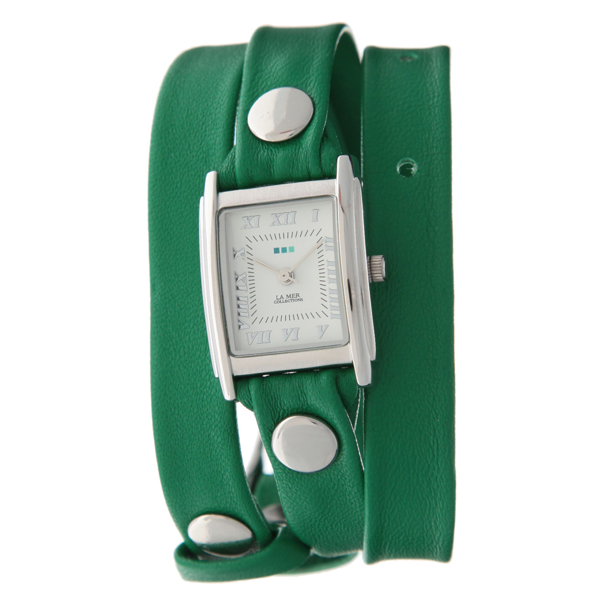 Часы наручные женские La Mer Collections Simple Kelly Green/Silver. LMSTW1012xLMSTW1012x Часы наручные женские La Mer Collections Simple Kelly Green/Silver. LMSTW1012xLMSTW1012xЖенские наручные часы La Mer Collections позволят вам выделиться из толпы и подчеркнуть свою индивидуальность. Часы оснащены японским кварцевым механизмом Seiko. Ремешок выполнен из натуральной итальянской кожи и декорирован металлическими заклепками. Корпус часов изготовлен из сплава металлов, серебристого цвета. Циферблат оснащен часовой, минутной и секундной стрелками и защищен минеральным стеклом. Часы застегиваются на классическую застежку. Часы хранятся на специальной подушечке в футляре из искусственной кожи, крышка которого оформлена логотипом компании La Mer Collection. Характеристики: Размер циферблата: 25 х 23 х 8 мм. Размер ремешка: 550 х 13 мм. Не содержат никель. Не водостойкие. Собираются вручную в США.