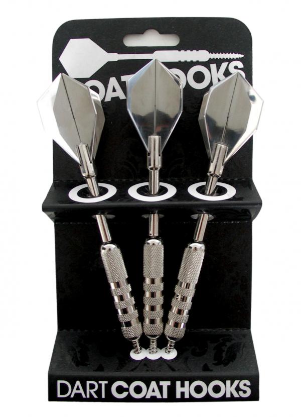 Набор вешалок Suck UK Dart, 3 штSK DARTS1 Набор вешалок Suck UK Dart, 3 штSK DARTS1Набор Suck UK Dart состоит из трех вешалок, выполненных в виде дротиков для дартса. Произведены из стали, очень прочные - выдерживают вес до 50 кг. Можно использовать в любом помещении по отдельности или все вместе. Оригинальные вешалки и крючки - важная деталь интерьера. Крепятся к стене саморезами, входящими в комплект. Длина вешалки: 18 см.