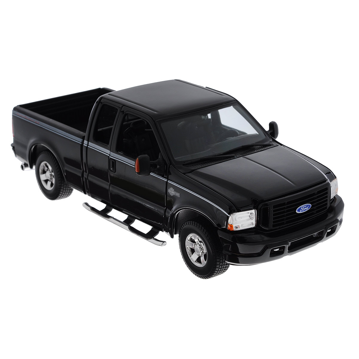 Maisto Модель автомобиля Ford F-350 Harley Davidson цвет черный36690_черный_2645 Maisto Модель автомобиля Ford F-350 Harley Davidson цвет черный36690_черный_2645Коллекционная модель Maisto Ford F-350 Harley Davidson - миниатюрная копия настоящего автомобиля. Стильная модель автомобиля привлечет к себе внимание не только детей, но и взрослых. Модель имеет литой металлический корпус с высокой детализацией двигателя, интерьера салона, дисков, протекторов, выхлопной системы, оснащена колесами из мягкой резины. У машинки открываются дверцы кабины и капот, откидывается задний борт, крутятся колеса. Игрушка в точности повторяет модель оригинальной техники, подробная детализация в полной мере позволит вам оценить высокую точность копии этой машины! Такая модель станет отличным подарком не только любителю автомобилей, но и человеку, ценящему оригинальность и изысканность, а качество исполнения представит такой подарок в самом лучшем свете.
