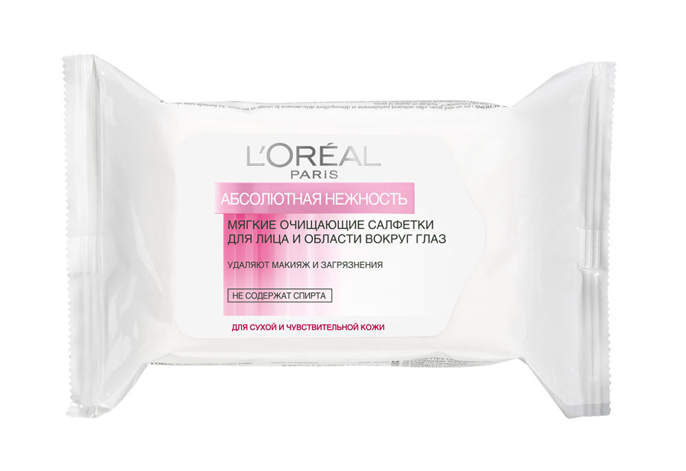 LOreal Paris Абсолютная Нежность Очищающие салфетки для лица и области вокруг глаз для сухой и чувствительной кожи, гипоаллергенные,190 гA4699316 LOreal Paris Абсолютная Нежность Очищающие салфетки для лица и области вокруг глаз для сухой и чувствительной кожи, гипоаллергенные,190 гA4699316Гамма АБСОЛЮТНАЯ НЕЖНОСТЬ специально разработана для сухой и чувствительной кожи.Салфетки одним жестом удаляют макияж и очищают кожу лица и век.