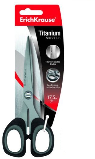 Ножницы Erich Krause Titanium, 17,5 см30787 Ножницы Erich Krause Titanium, 17,5 см30787Ножницы Erich Krause Titanium помогут быстро и легко разрезать бумагу, скотч, картон и т.п. Лезвия выполнены из высококачественной нержавеющей стали с титановым покрытием, а пластиковые рукоятки с резиновыми вставками невероятно эргономичны и обеспечивают оптимальное удобство при захвате. Даже если работать ножницами придется много, рука и пальцы не устанут. Ножницы Erich Krause Titanium займут достойное место среди канцелярских товаров на вашем рабочем столе. Длина ножниц: 17,5 см. Длина лезвий: 7,5 см.
