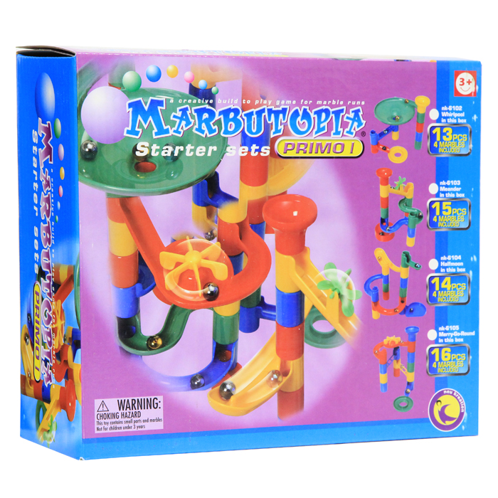 Marbutopia Конструктор Карусель6105 Marbutopia Конструктор Карусель6105Конструктор Marbutopia (Марбутопия). Карусель - первый шаг ребенка в мир конструирования объемных лабиринтов. В данном комплекте имеются разноцветные пластиковые детали: лесенки-переходники, карусель, поворотные дорожки, вертикальные трубки, 4 стеклянных шарика-хамелеона и другие. Основная задача - построить горку так, чтобы шарик не застревал, а скатывался вниз по дорожкам и виражам. Особенность конструктора заключается в том, что он позволяет ребенку строить бесконечные забавные лабиринты руководствуясь своей фантазией или по прилагаемой инструкции (2 варианта сборки лабиринта). Конструирование лабиринтов полезно для развития пространственного мышления и воображения. Также развивает координацию, моторику, концентрацию, планирование, стратегию, понятие причины и следствия. Раннее развитие этих навыков, как известно, существенно увеличивает академические и интеллектуальные способности ребенка. Набор Карусель совместим с другими наборами серии Primo...