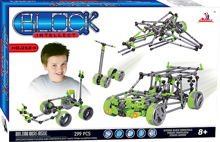 Intellect Block Конструктор 252-4252-4 Intellect Block Конструктор 252-4252-4Конструктор Intellect Block позволит вашему ребенку весело и с пользой провести время. Набор включает в себя 299 пластиковых элементов, с помощью которых можно собрать множество подвижных конструкций. Ребенок может воспользоваться примерами из буклета или проявить фантазию, создав собственный шедевр. Некоторые элементы конструктора при нажатии на кнопку светятся красным светом, что добавляет той или иной модели реалистичности. Особые моторчики способны оживить некоторые конструкции. Также в набор входит схематичная инструкция по сборке моделей. Конструктор Intellect Block поможет ребенку развить мелкую моторику рук, координацию движений и усидчивость. Характеристики: Размер упаковки (ДхШхВ): 50 см x 32 см x 7 см.