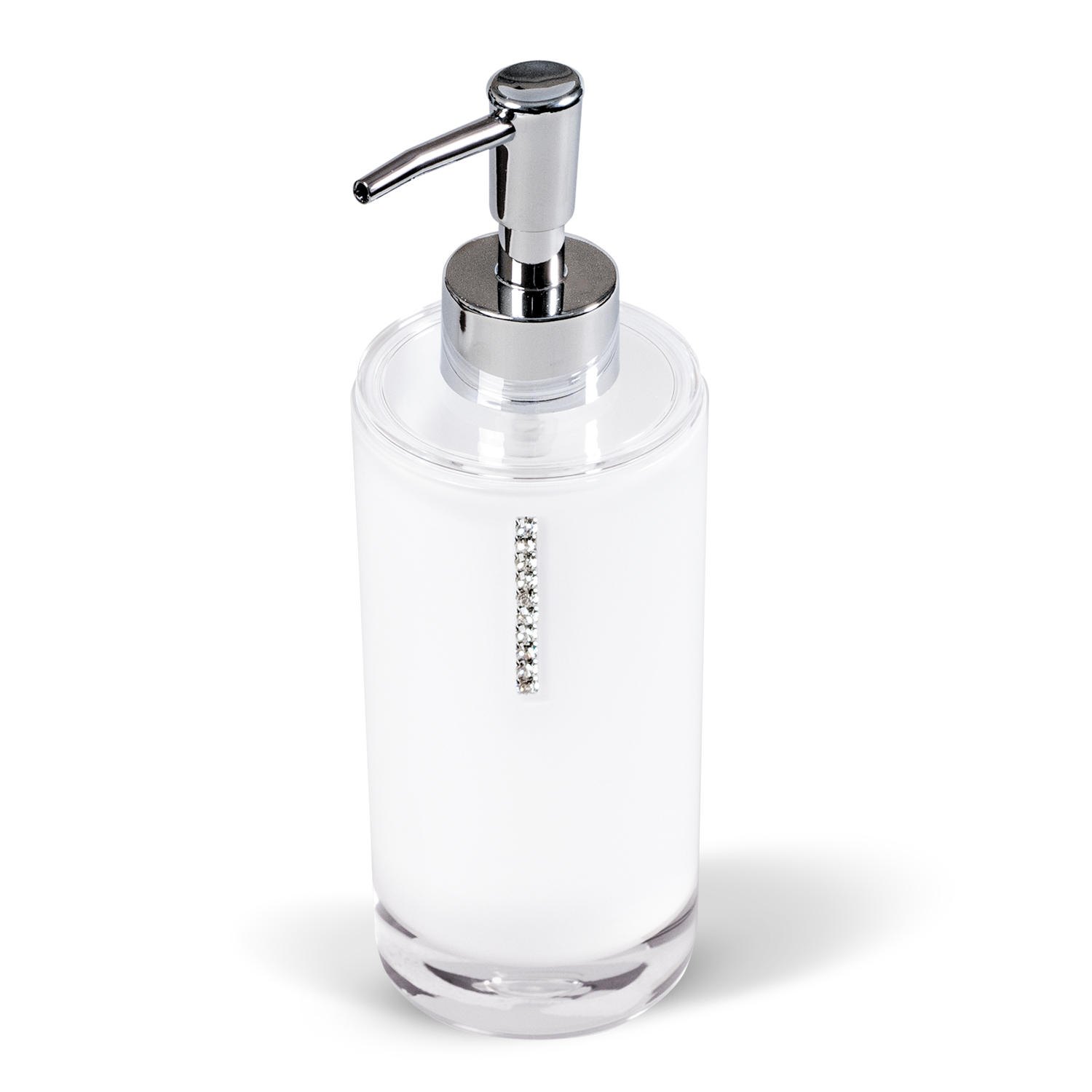 Дозатор для жидкого мыла Tatkraft Diamond White, цвет: белый12417 Дозатор для жидкого мыла Tatkraft Diamond White, цвет: белый12417Дозатор для жидкого мыла Diamond White изготовлен из акрила белого цвета и украшен стразами. Такой аксессуар очень удобен в использовании: достаточно лишь перелить жидкое мыло в дозатор, а когда необходимо использование мыла, легким нажатием выдавить нужное количество. Дозатор Diamond White станет стильным аксессуаром, который украсит интерьер ванной комнаты.