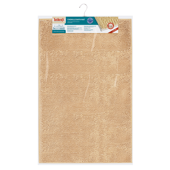 Коврик для ванной комнаты Tatkraft, цвет: песочный, 50 см х 80 см. 1415214152 Коврик для ванной комнаты Tatkraft, цвет: песочный, 50 см х 80 см. 1415214152Коврик для ванной комнаты Tatkraft выполнен из шенилла песочного цвета с длинным ворсом. Мягкий и приятный на ощупь коврик обладает высокой износостойкостью, а также имеет нескользящую подложку. Специальная технология создает эффект игры оттенков цвета. Шенилл в переводе с французского chenille - гусеница. Шенилл - плотная, прочная ткань, имеющая очень сложную структуру по способу переплетения нитей, что делает ткань практически нерастяжимой, придает ей плотность и прочность. Пушистость шенилловой нити придает ткани необыкновенную мягкость. На такой ткани не образуются катышки, она всегда остается приятной на ощупь. Коврик для ванной комнаты Tatkraft не только сделает комфортным ваше пребывание в ванной, но и стильно украсит интерьер. Можно стирать в стиральной машине: не теряет форму и цвет. Характеристики: Материал: шенилл (100% полиэстер). Цвет: песочный. Высота ворса: 1,5 см. Размер коврика: 50 см х 80 см. Производитель: Эстония. ...