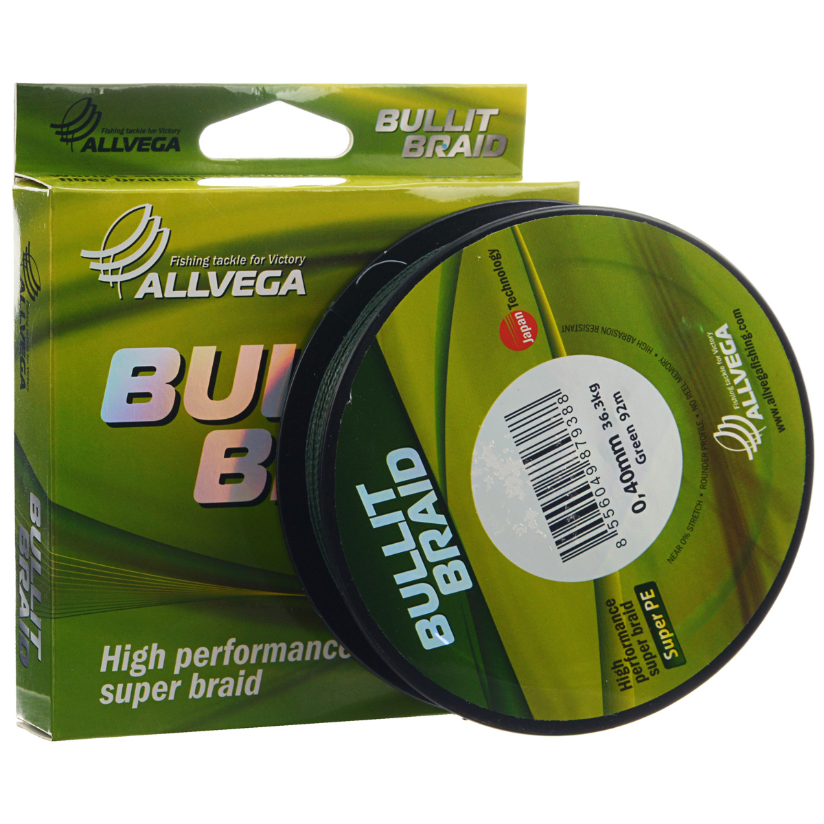 Леска плетеная Allvega Bullit Braid, цвет: темно-зеленый, 92 м, 0,4 мм, 36,3 кг32048 Леска плетеная Allvega Bullit Braid, цвет: темно-зеленый, 92 м, 0,4 мм, 36,3 кг32048Леска Allvega Bullit Braid разработана с учетом новейших японских технологий в сфере строения волокон. Благодаря микроволокнам полиэтилена (Super PE) леска имеет очень плотное плетение, не впитывает воду, имеет гладкую круглую поверхность и одинаковое сечение по всей длине.