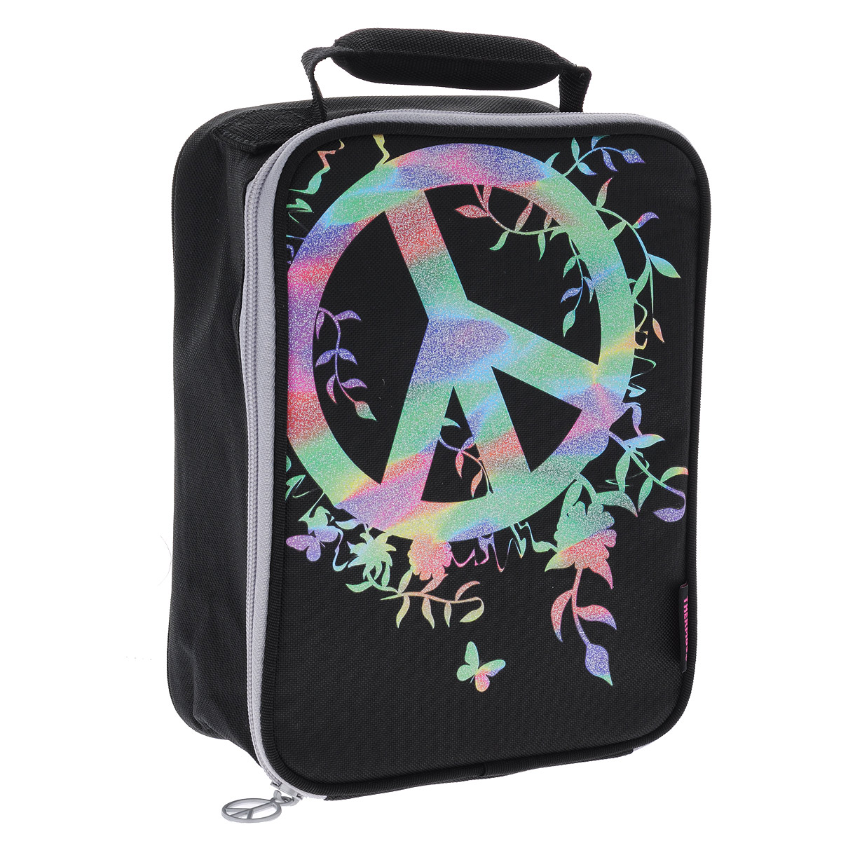 Сумка-термос Lunch Kit Peace Sign Upright для ланча, цвет: черный, 19 см х 24,5 см х 8 см889799 Сумка-термос Lunch Kit Peace Sign Upright для ланча, цвет: черный, 19 см х 24,5 см х 8 см889799Вертикальная сумка-термос Lunch Kit Peace Sign Upright предназначена для транспортировки и хранения продуктов питания (напитки, овощи, фрукты, мясные и рыбные продукты, готовая кулинария, выпечка и т.д.), косметических средств, температурочуствительных препаратов, аксессуаров по уходу за детьми и детского питания, предметов электронной техники в режимах тепло (до + 50°С) или холод (до - 20°С). Сумка-термос изготовлена с использованием передовой технологии многослойной изоляции Iso Tec Insulation из износостойких материалов, устойчивых к UV-излучению, безопасных в контакте с пищей и простых в уходе. Она имеет одно изотермическое отделение, которое закрывается на застежку-молнию. Сумка черного цвета оформлена разноцветным блестящим изображением символа мира и оснащена текстильной ручкой для удобной переноски. Длительность работы сумки зависит от температуры окружающей среды, а также степени охлаждения или заморозки продуктов. Для обеспечения наиболее продолжительной...