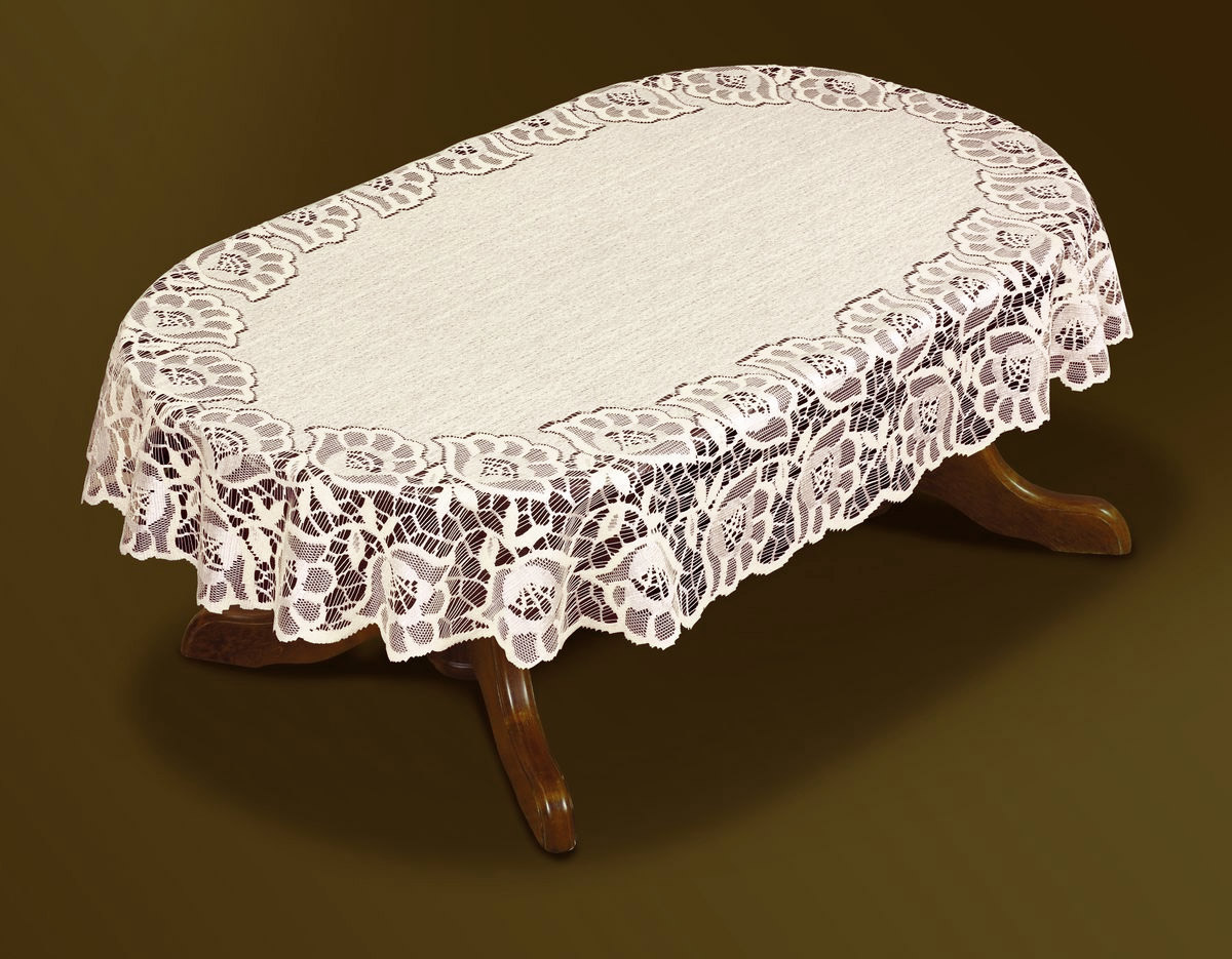 Скатерть Haft Gold Line, овальная, цвет: бежевый, 120 x 160 см. 206841-120206841-120 бежевый Скатерть Haft Gold Line, овальная, цвет: бежевый, 120 x 160 см. 206841-120206841-120 бежевыйВеликолепная овальная скатерть Haft Gold Line, выполненная из полиэстера, органично впишется в интерьер любого помещения, а оригинальный дизайн удовлетворит даже самый изысканный вкус. Скатерть выполнена из сетчатого материала с ажурным цветочным орнаментом по краям. Скатерть Haft Gold Line создаст праздничное настроение и станет прекрасным дополнением интерьера гостиной, кухни или столовой.