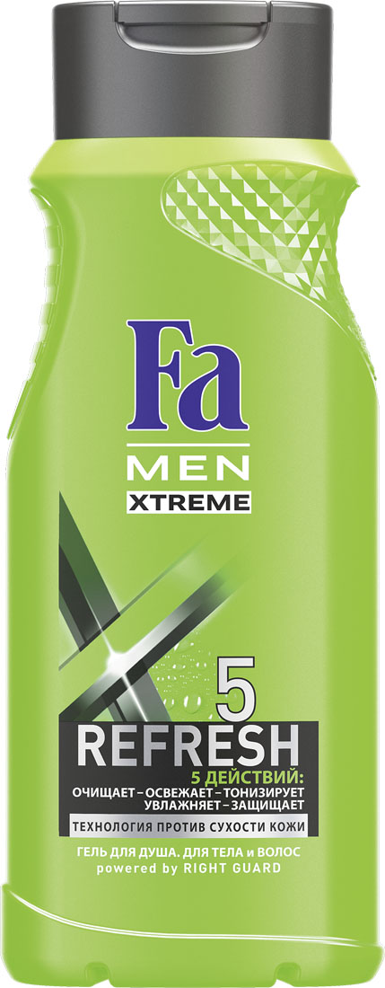 FA MEN Xtreme Гель для душа Refresh 5 , 250 мл1205270845 FA MEN Xtreme Гель для душа Refresh 5 , 250 мл1205270845Fa MEN Гель для душа Xtreme Refresh5. Почувствуй экстра свежесть и 5 комплексных действий в 1 Геле для душа: – глубокое очищение – длительная свежесть – тонизирующий эффект – увлажнение – защита кожи. Инновационная технология Против Сухости Кожи придает свежесть и увлажняет кожу, предотвращая ощущение сухости. Освежающий и бодрящий аромат для длительного эффекта свежести.