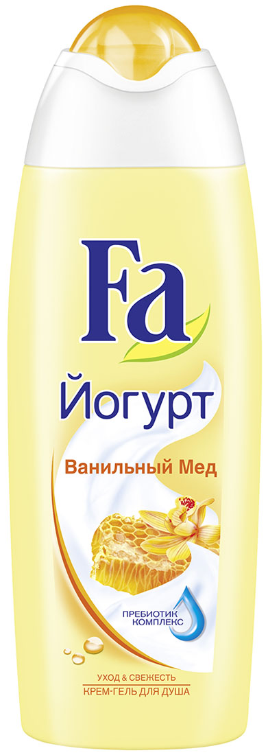 FA Гель для душа женский YOGHURT Ванильный Мед , 250 мл12052657 FA Гель для душа женский YOGHURT Ванильный Мед , 250 мл12052657Этот уникальный крем-гель для душа подарит Вам удивительные ощущения: сочетание нежного ухода и приятной свежести. Нежная формула с протеинами йогурта сохраняет природный баланс кожи, защищая ее от потери влаги и сухости день за днем. Крем-гель для душа нежно ухаживает за сухой кожей, делает ее более гладкой и шелковистой, даря тонкий аромат ванили и мёда. - pH нейтральный - Хорошая переносимость кожей - Протестировано дерматологами