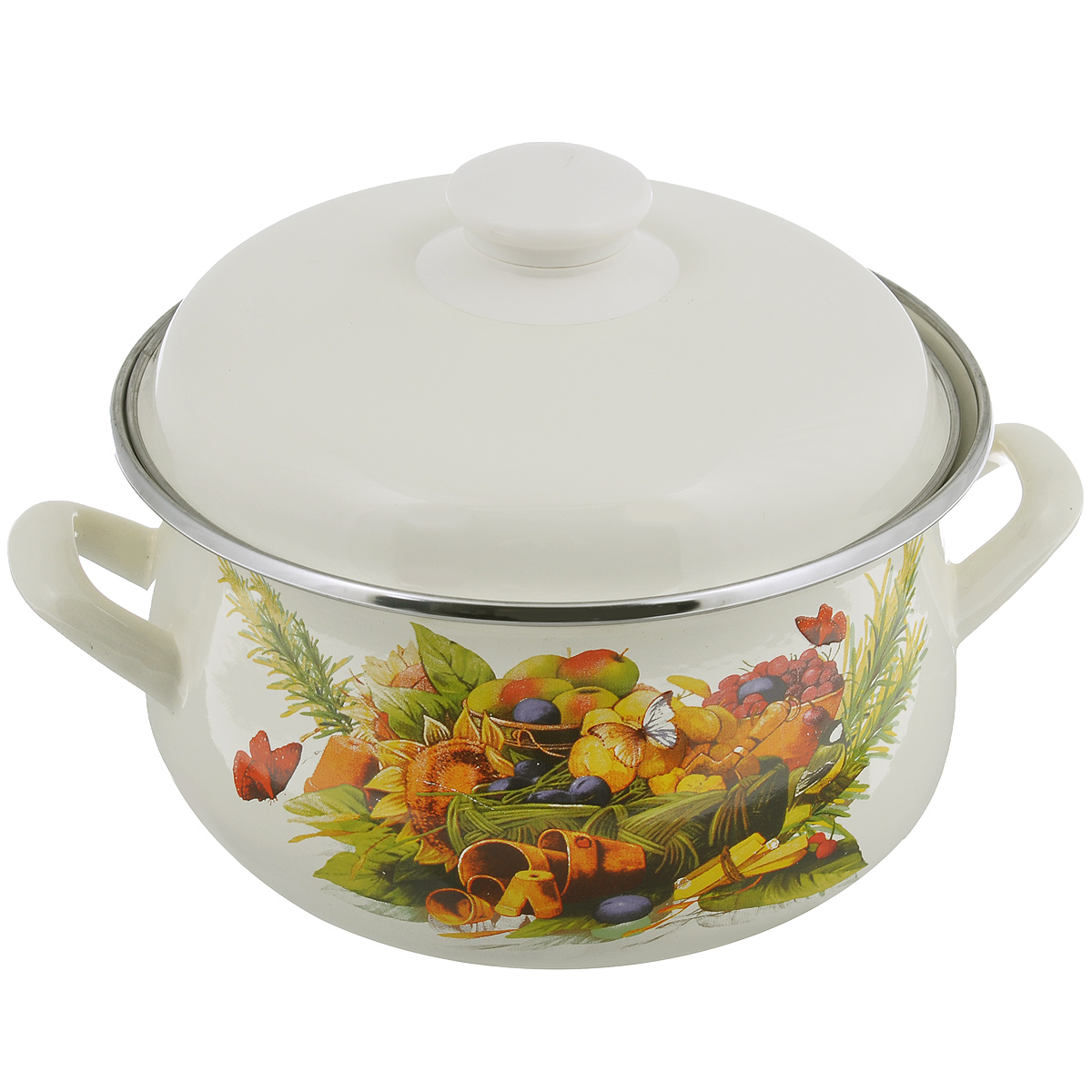 Кастрюля Enart Кантри с крышкой, 2,3 л0188 Кастрюля Enart Кантри с крышкой, 2,3 л0188Кастрюля Enart Кантри изготовлена из высококачественной стали с эмалированным покрытием. Эмаль обладает способностью выдерживать сильный нагрев, и обладает достаточной стойкостью выдерживать резкие перепады температуры без повреждений. Эмалевые поверхности непористые, непроницаемы для бактерий и большинства химических веществ, их очень легко мыть. Плотная структура таких поверхностей придает им антипригарные свойства. Внешние стенки оформлены яркой деколью с красочным изображением. Кастрюля оснащена крышкой из стали и эргономичными ручками. Крышка снабжена металлическим ободом и удобной пластиковой ручкой. Она плотно прилегает к краю кастрюли, сохраняя аромат блюд. Подходит для всех типов плит, включая индукционные. Можно мыть в посудомоечной машине. Высота стенки: 11 см. Толщина стенки: 2 мм. Толщина дна: 0,4 см. Ширина с учетом ручек: 23,5 см.